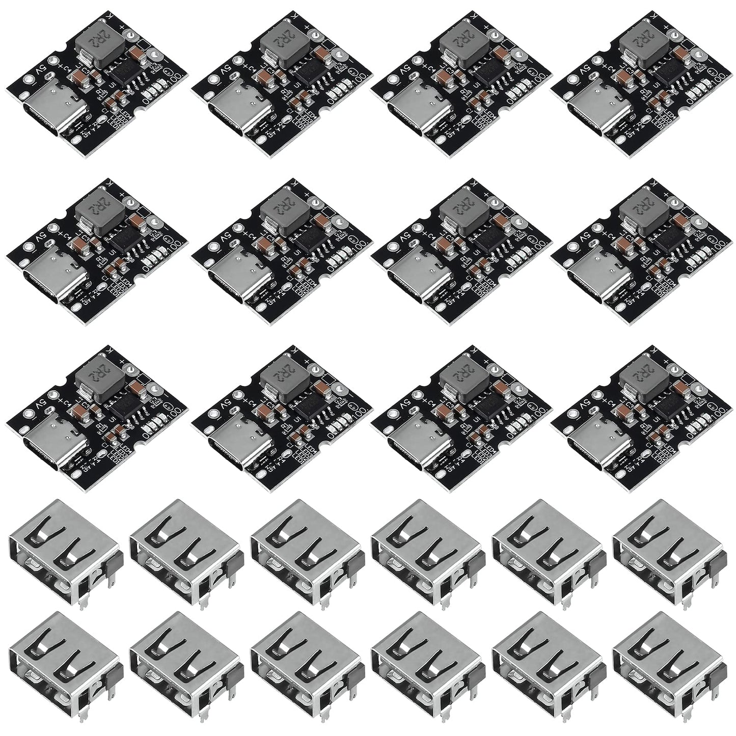 ATNSINC 12PCS Type-C USB 5V 2A Boost Converter Step-Up Power Module Mobile Power Bank Accessories with Protection LED Indicator (Type-C No Welding)