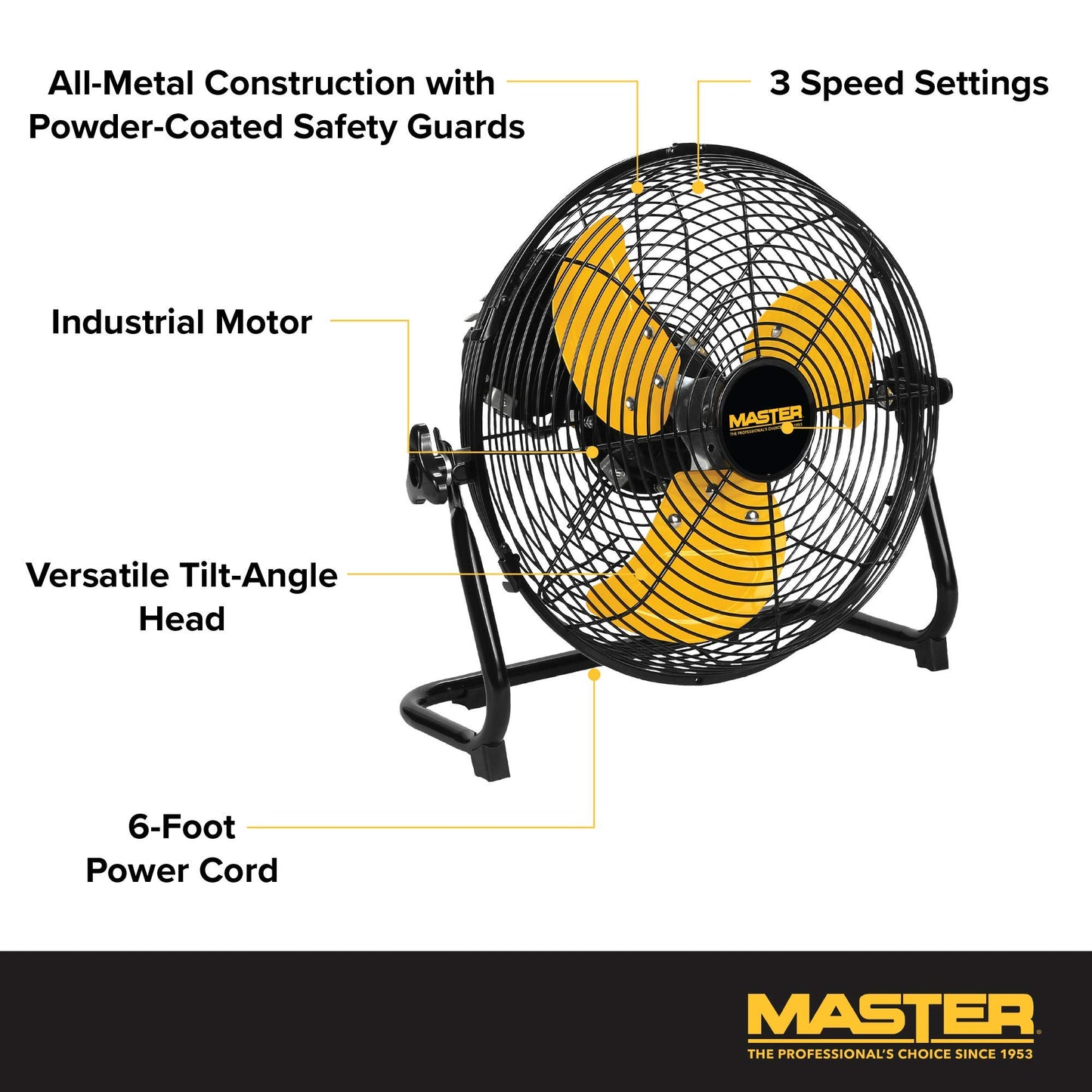 Master - 12 in High Velocity Floor Fan - Direct Drive Steel