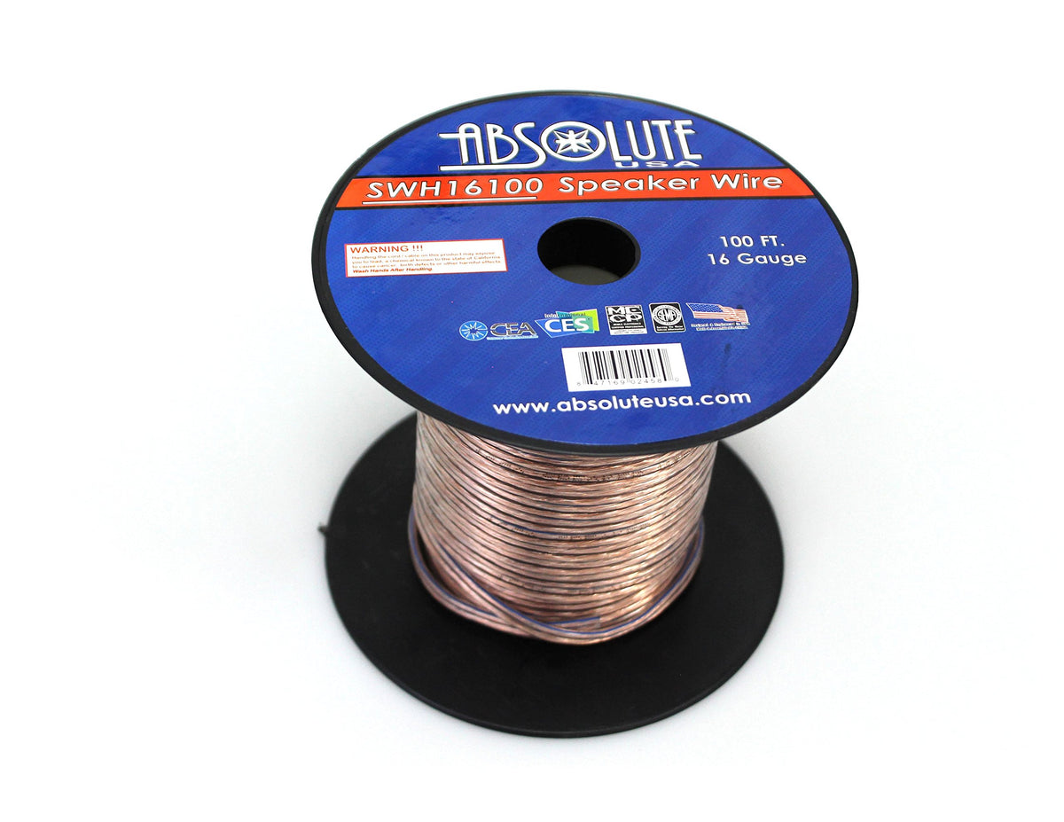 Absolute USA SWH16100 16 Gauge Car Home Audio Speaker Wire Cable Spool 100'