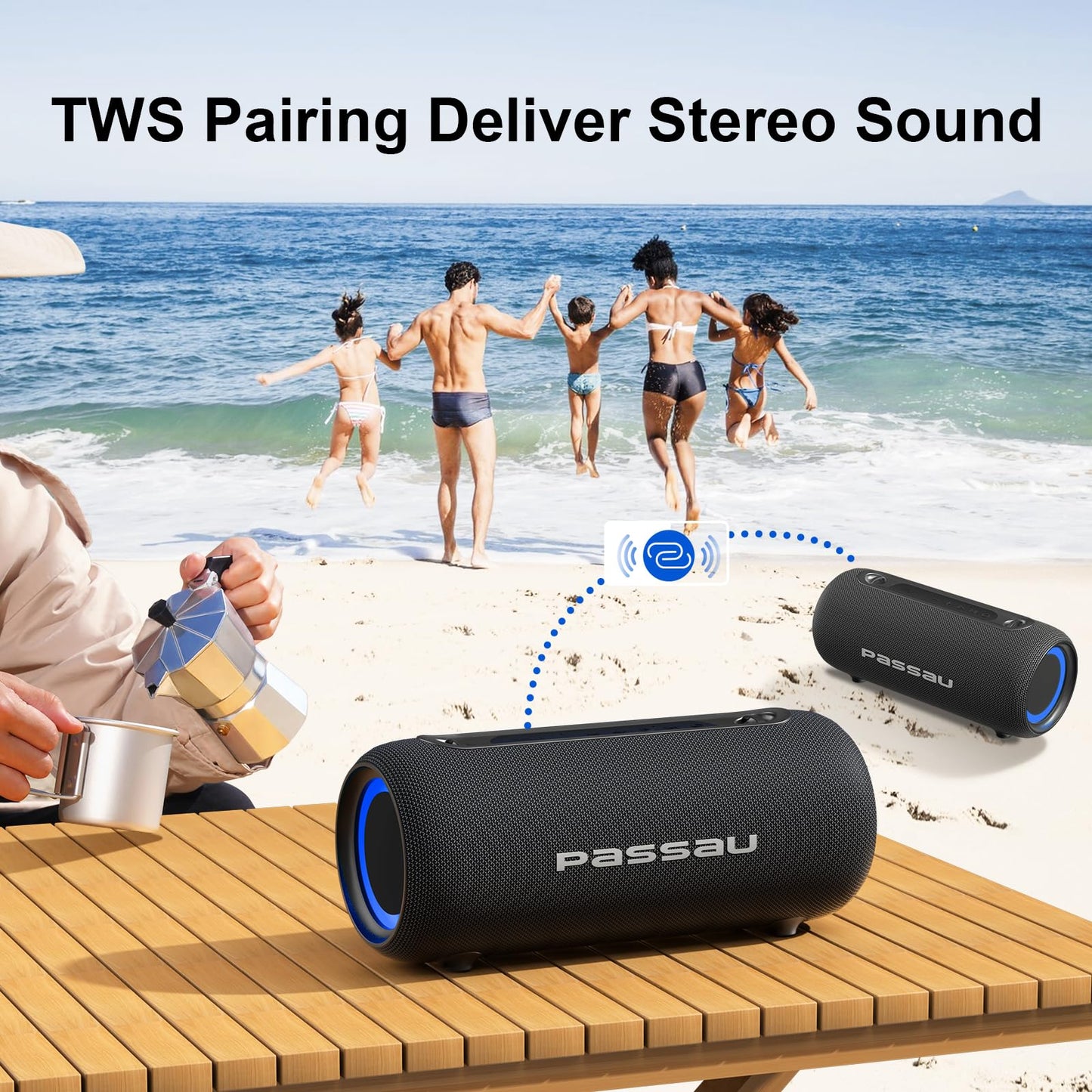 Passau Portable Bluetooth Speakers Loud 40W Peak Stereo Sound, Passive Radiators-Deep Bass, All Day Playtime, Adjustable Strap, BT5.3, IPX5 Wireless