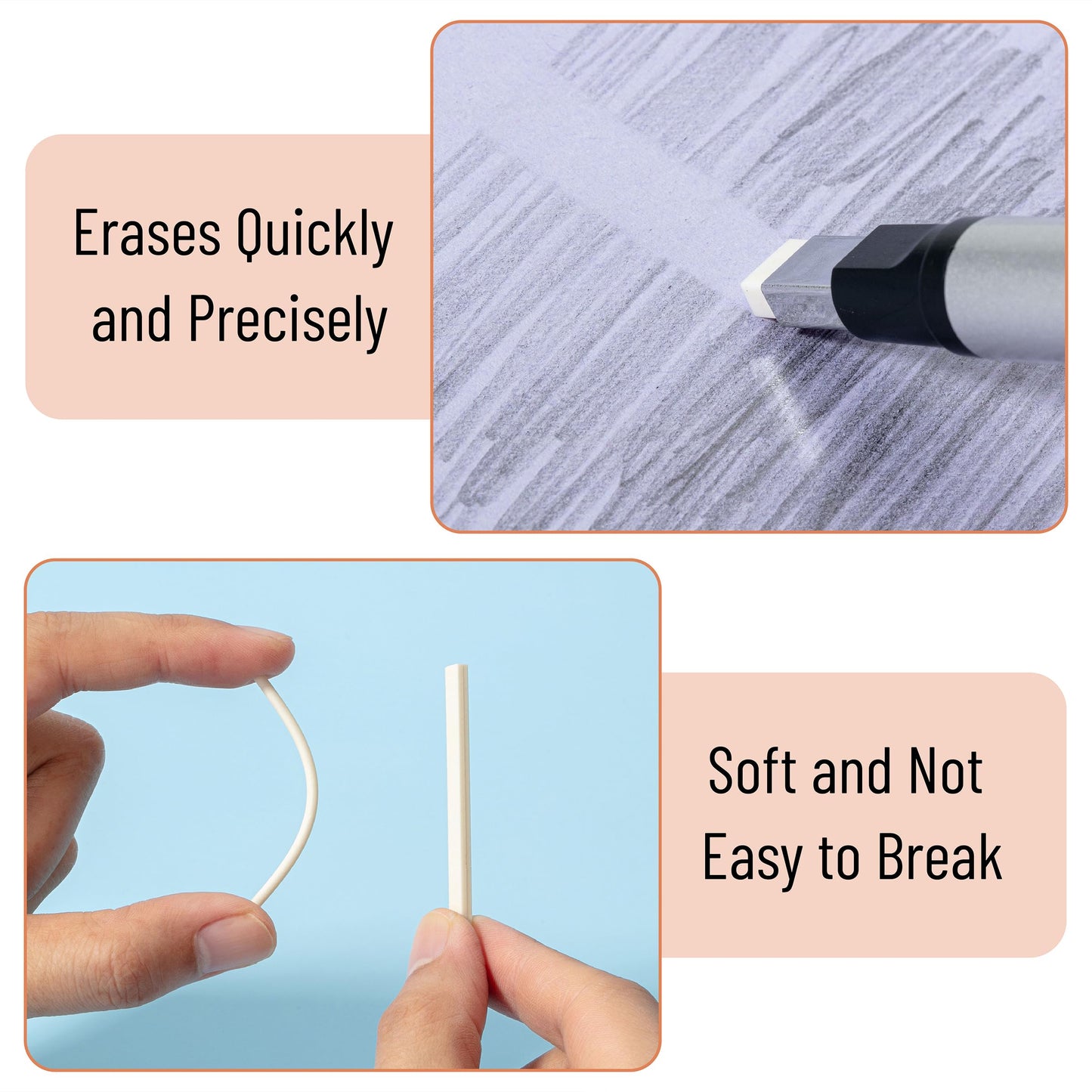 Mr. Pen- Pen Style Eraser, 2 Pack, Silver, Square & Round Tip, Eraser Pen
