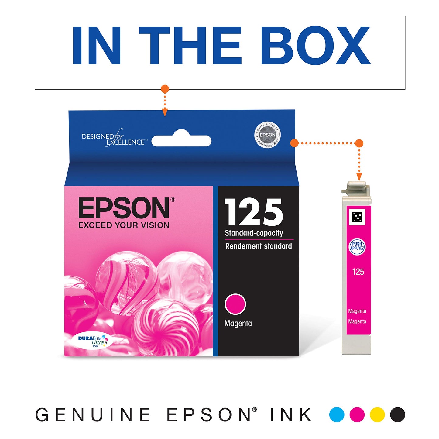 Epson 125 DURABrite Ultra Ink Standard Capacity Magenta Cartridge (T125320-S) Works with Stylus NX-125, 127, 130, 230, 420, 530, 625, Workforce