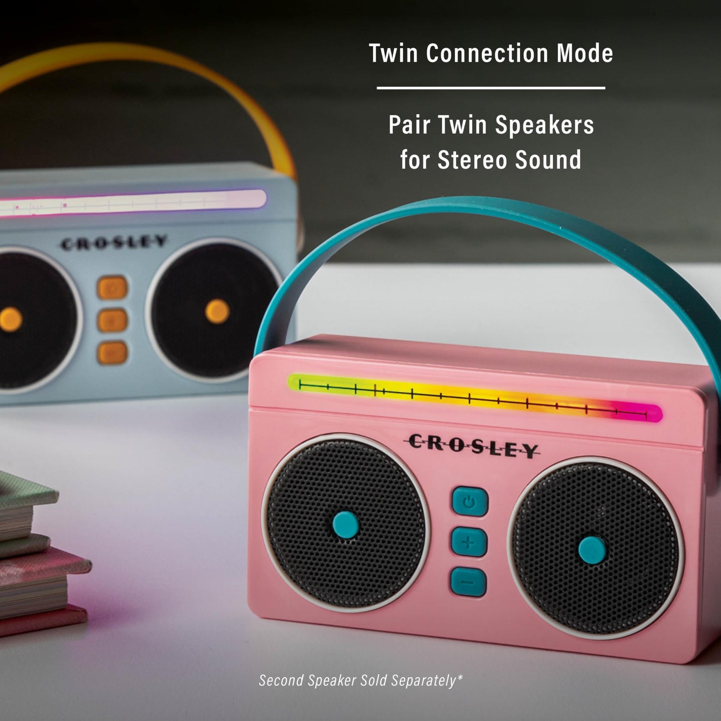 Crosley CR3050A-FG Mini Boombox Retro Portable Bluetooth Speaker with LED Lights, Flamingo