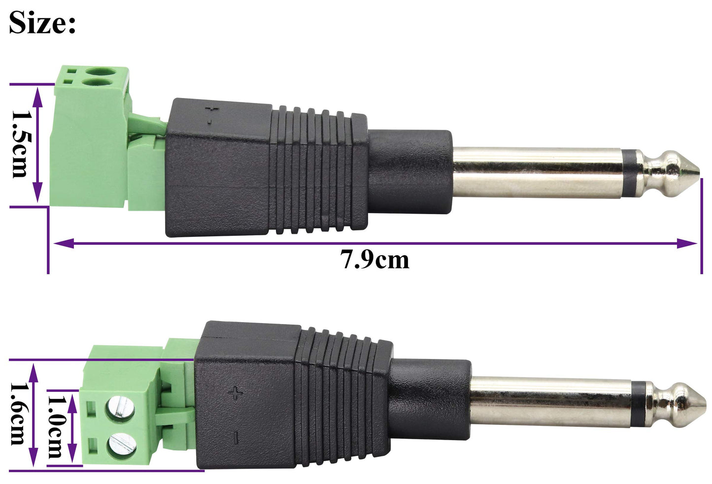 AAOTOKK 6.35mm Screw Terminal Block Connector 6.35mm (1/4") TS Mono Male to 2 Pin/Way Female Bolt Screw Terminals Pluggable AUX Audio