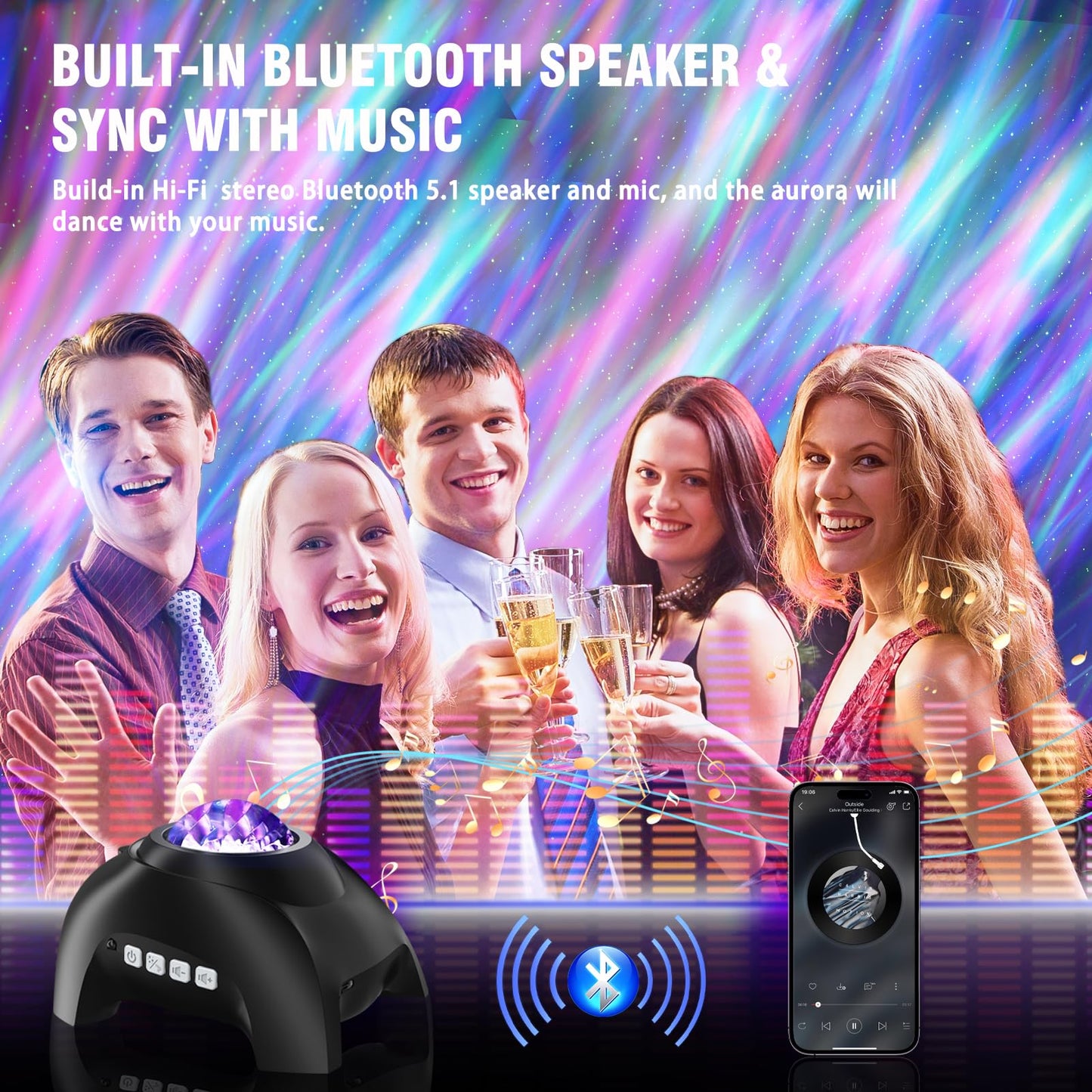 Vinwark Northern Lights Aurora Projector for Bedroom with Music Bluetooth Speaker and White Noise, Galaxy Projector, Starry Night Light Projectors