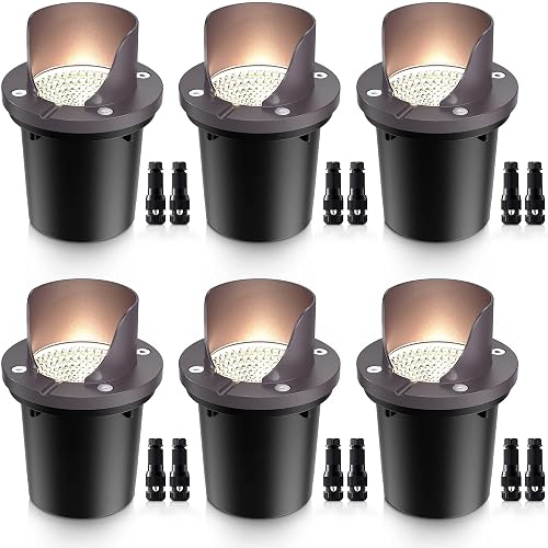 SUNVIE 12W Low Voltage Landscape Lights Waterproof Outdoor In-Ground Lights Shielded LED Well Lights 12V-24V Warm White Landscape Lighting for Pathway