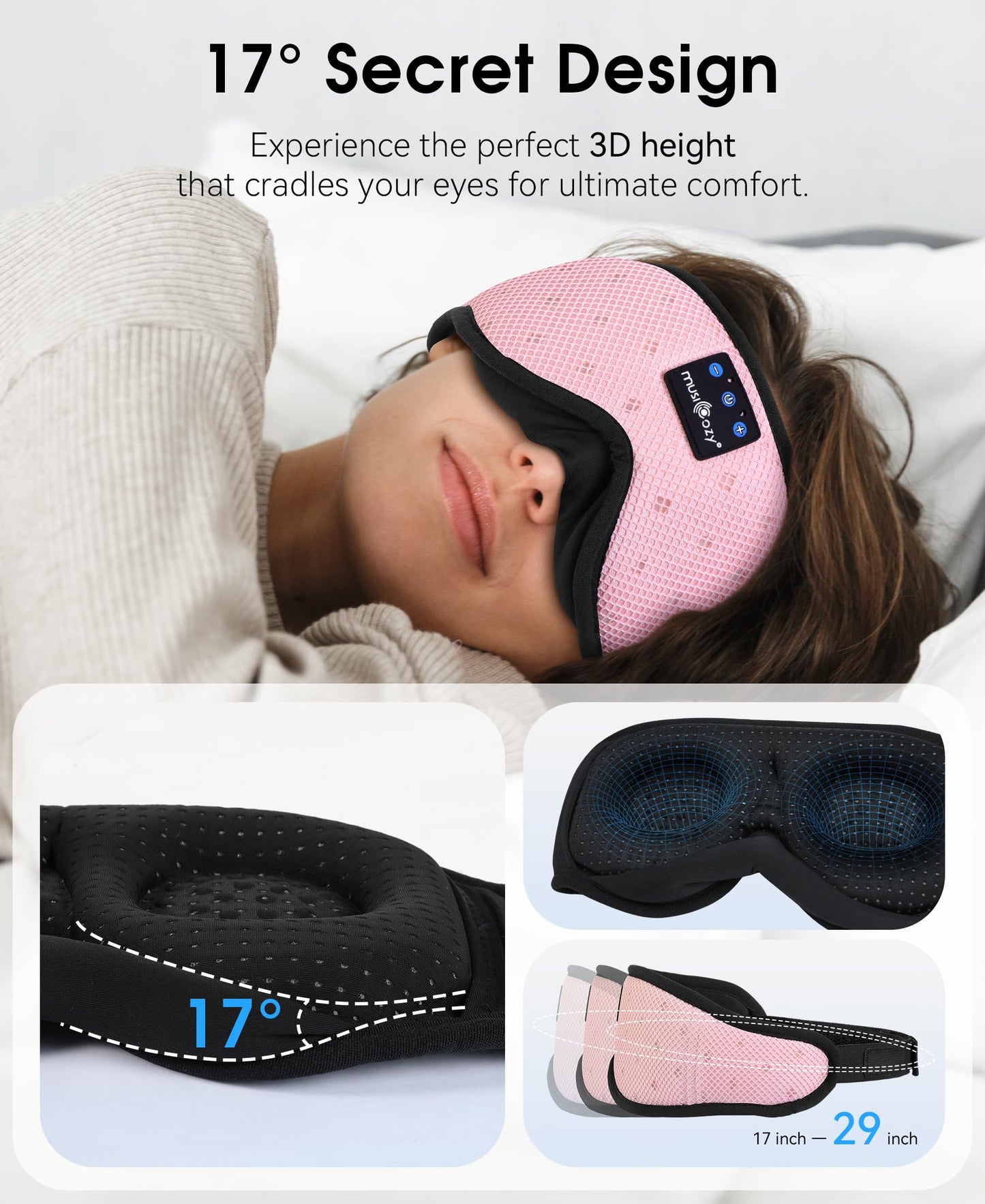 MUSICOZY Sleep Headphones Breathable Sleep Mask Bluetooth 5.4 Wireless Earphones Mask Sleeping Eyemask for Side Sleepers for Women Men Travel…