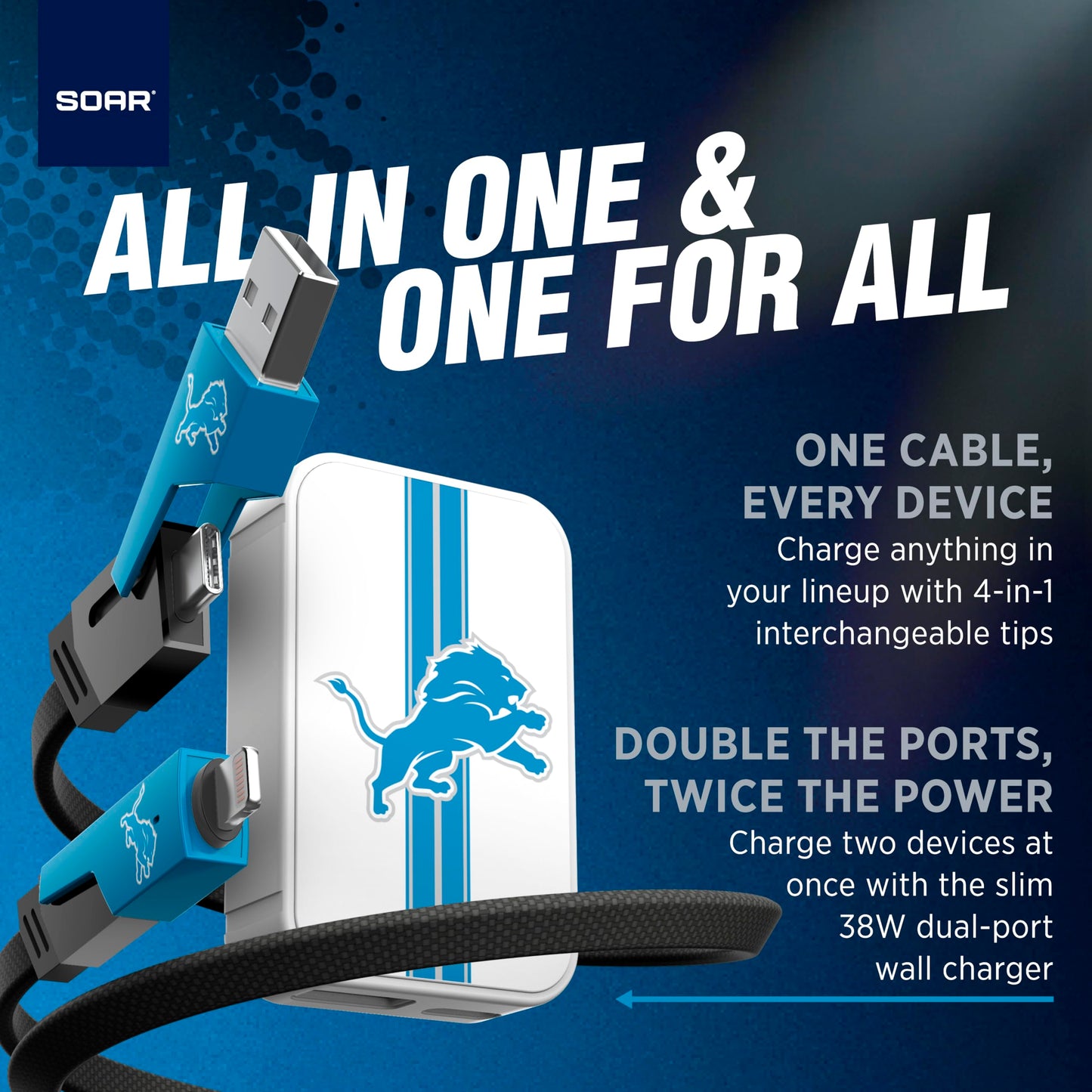 SOAR NFL Slim Wall Charger and 4 in 1 Multi Charging Cable, Seattle Seahawks