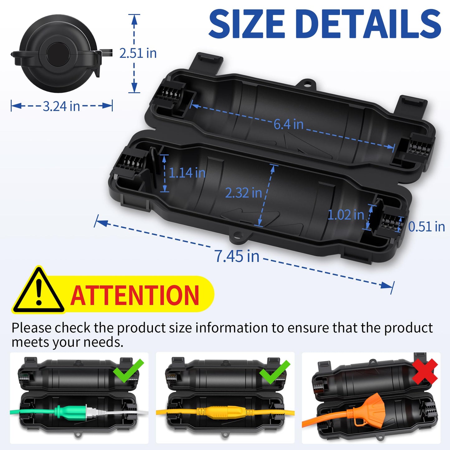 Cismorvex 3 Pack Outdoor Extension Cord Safety Cover with Waterproof Seal IP54 Water-Resistant, Weatherproof Electrical Connection Box with 2 Latches