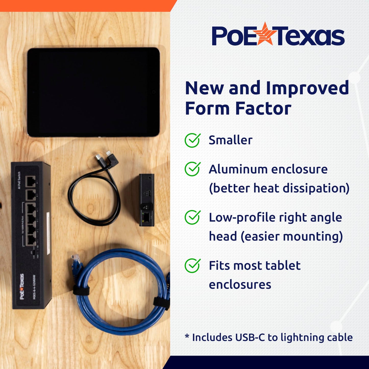 PoE Texas 802.3af Ethernet to Lightning Adapter, 5V 10W