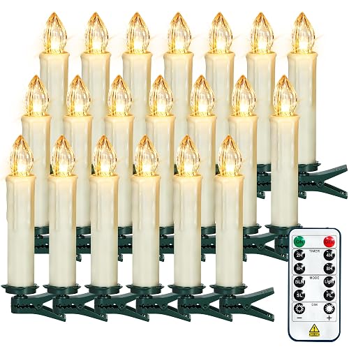 Sanmli 20PCS LED Christmas Tree Candle Lights with Remote and Timer, Battery Operated Flameless Candles Warm White Flickering, Outdoor Waterproof