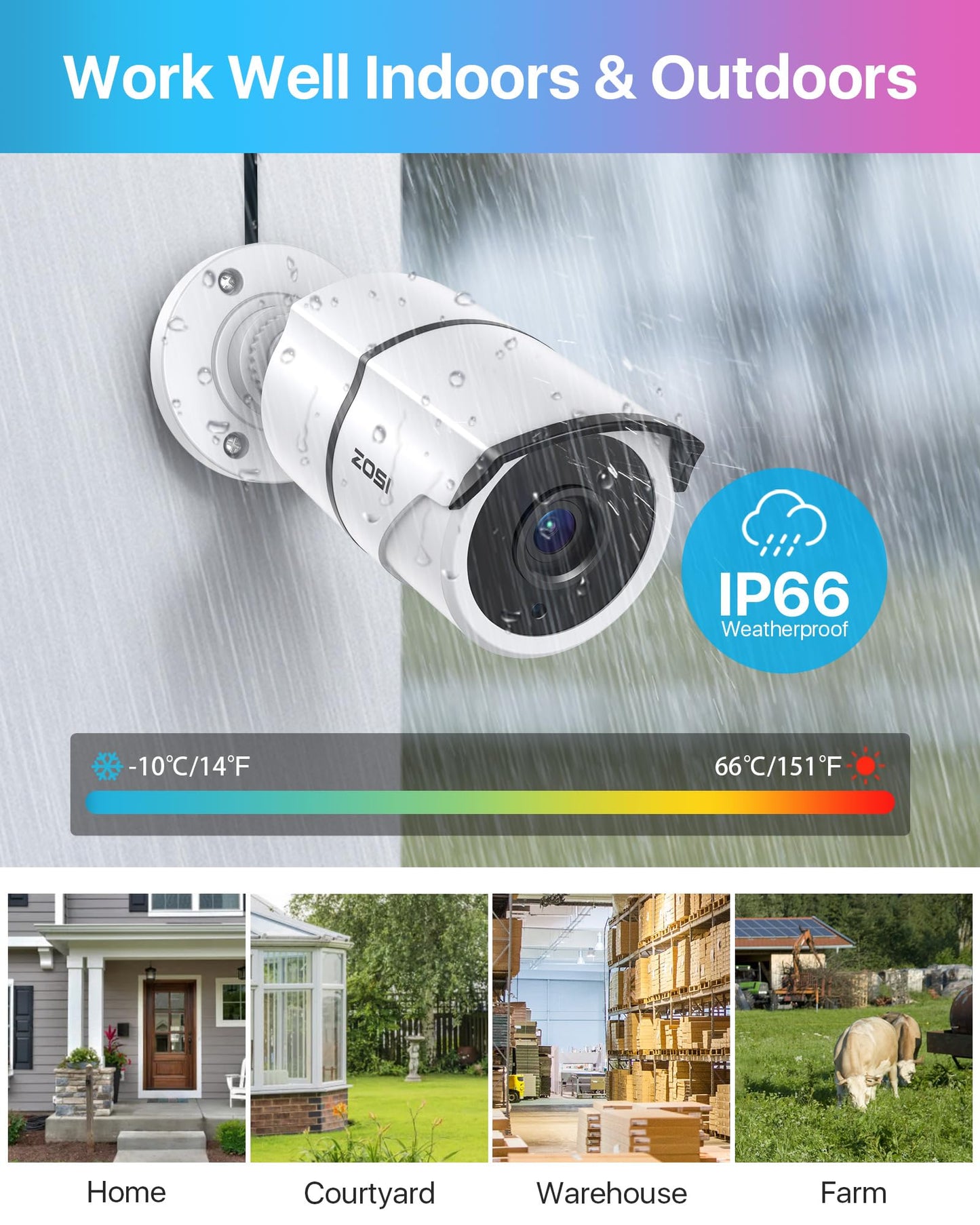 ZOSI 4PACK 1920TVL 1080P HD TVI Security Cameras 120ft Night Vision CCTV Cameras Home Security Day/Night Waterproof Camera for 720P,1080P,5MP,4K