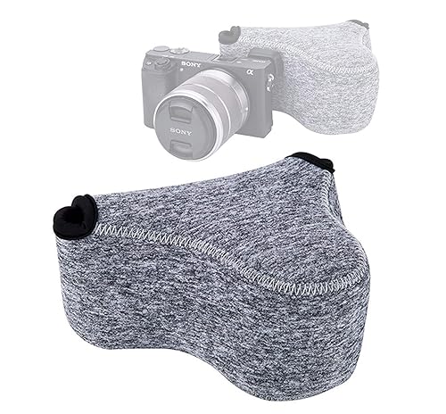 JJC Grey Ultra Light Neoprene Camera Case for Sony a6600 a6500 a6400 a6300 a6100 a6000 a5100 +18-55mm/E 50mm F1.8 Lens, Pouch Bag for Fuji X-T30 X-T20