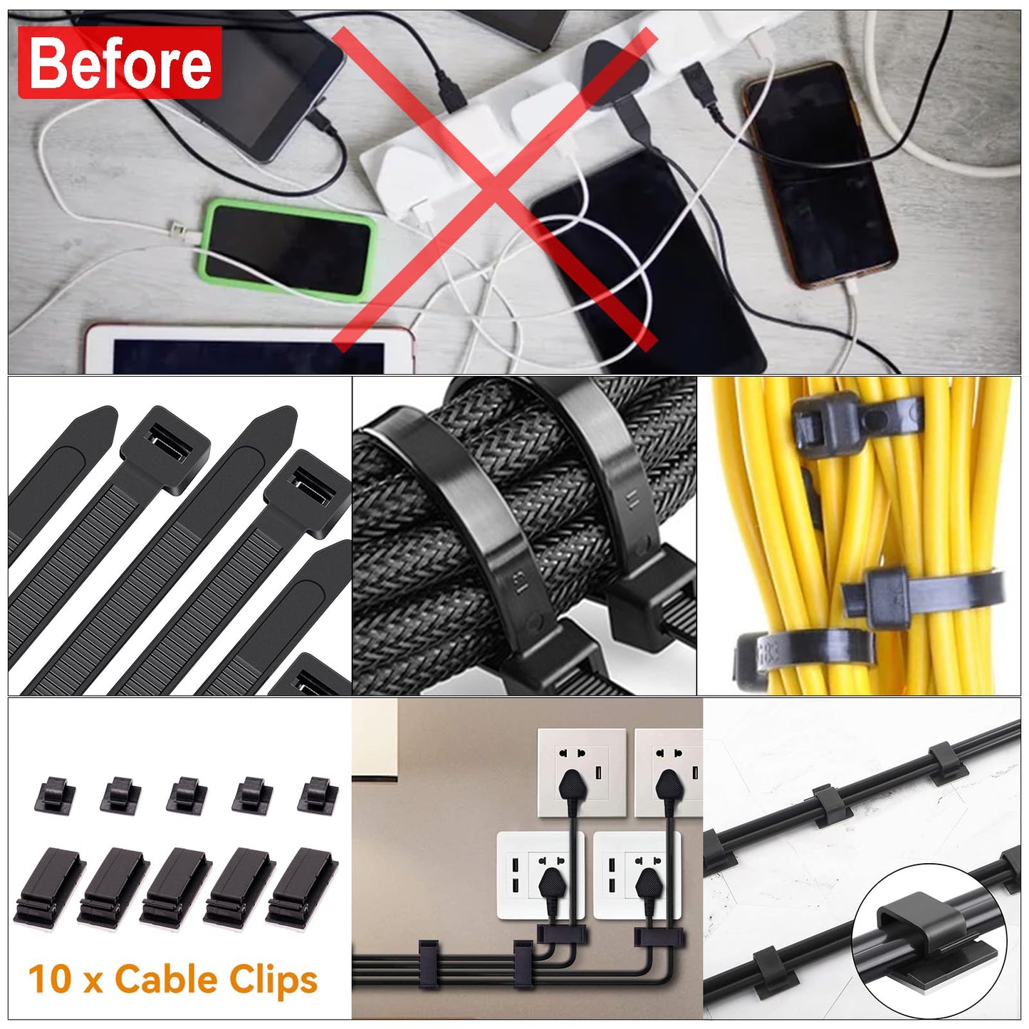 YUANYE Cable Management Box Cable Management Kit for Power Strip to Hide Wires,Cord Organizer Boxes,Safe ABS Material Wire Organizer of Cable Clips