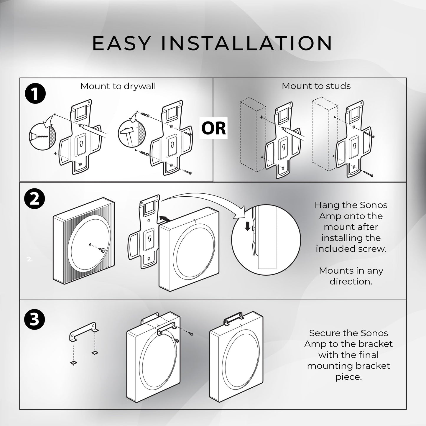 HumanCentric Wall Mount Compatible with Sonos Amp Speaker, Mounting Bracket for Wireless Amplifier, Mount in Any Direction on Wall Under TV, Floating