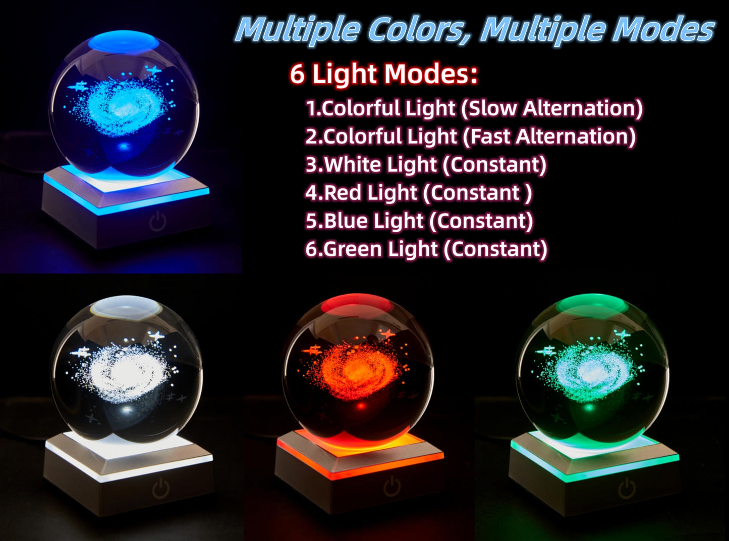 DIGFPWT Galaxy Crystal Ball Lamp, 3.15 inch 3D Crystal Ball Night Light with LED Colorful Lighting Touch Base, Galaxy Gift for Friends