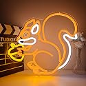 Squirrel Neon Sign for Wall Decor Squirrel Holding a Pine Cone Neon Light Dimmable Led Orange Lamp for Bedroom Cute Animal Light Up Sign for Christmas