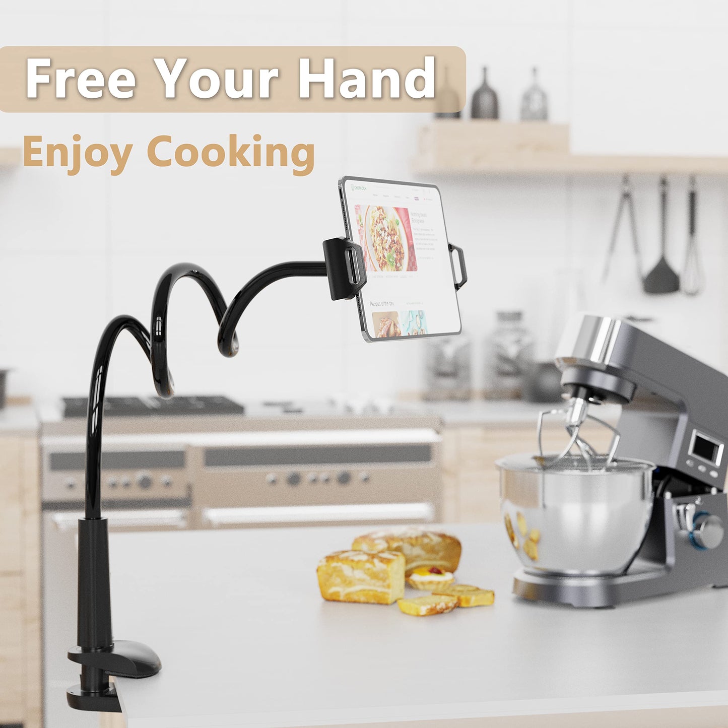 Tablet Stand Holder, Mount Holder Clip with Grip Flexible Long Arm Gooseneck Compatible with ipad iPhone/Nintendo Switch/Samsung Galaxy Tabs/Amazon