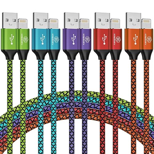 iPhone Charger 5 Pack 10 ft USB Lightning Cable Apple Mfi Certified Cable Fast Charging Cord Nylon Braided Compatible with iPhone 14 13 12 11 XS XR X…