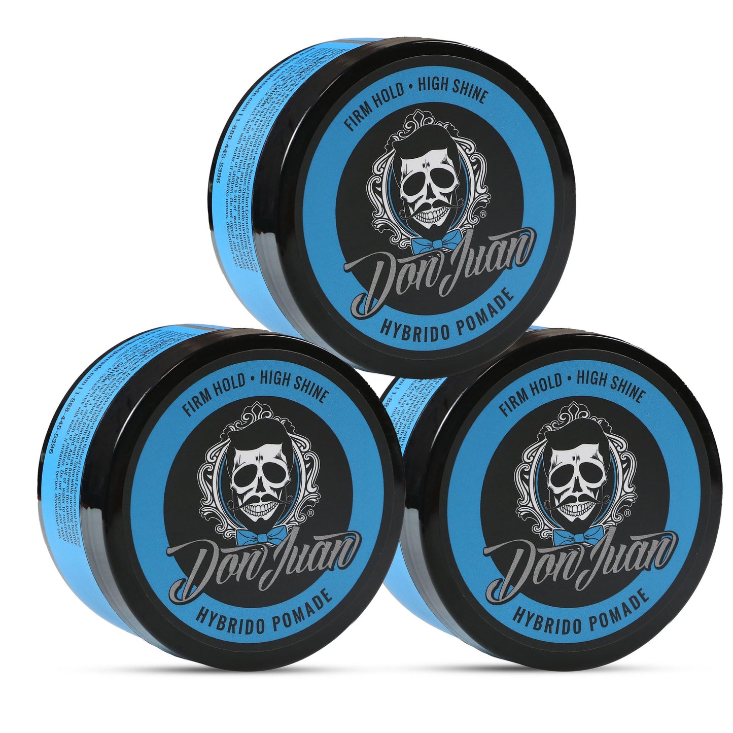 Don Juan Hybrido Pomade 3-Pack (4oz Each) | Water-Based Strong Hold, High Shine | With Plant Extracts & Ocean Minerals, Sea Breeze Scent