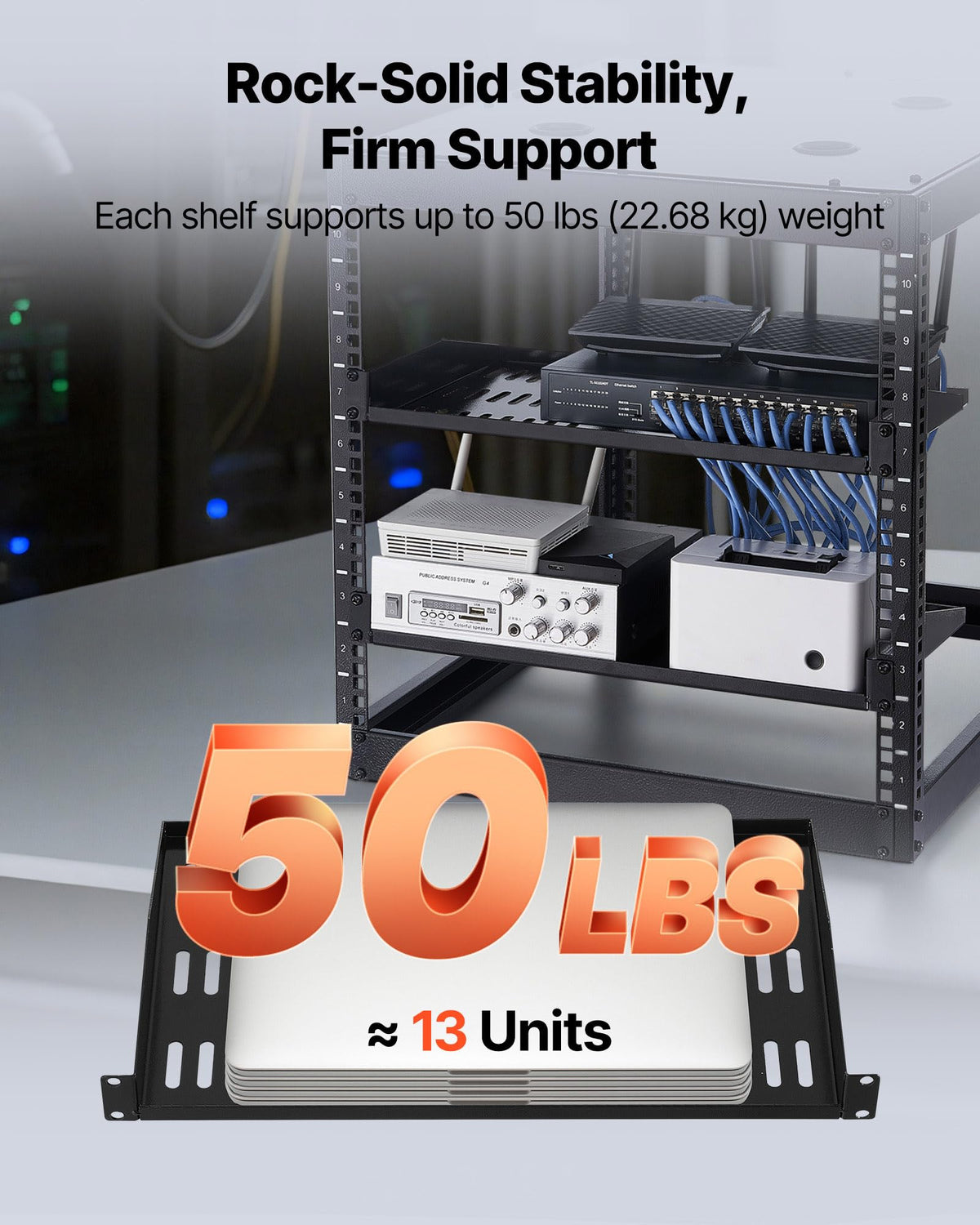 VEVOR 1U Server Rack Shelf, 4 PCS, 50 lbs Max Load-Bearing Vented Cantilever, Wall Mount or Rack Mount Shelf with Tray, 10 in Depth, Good Air