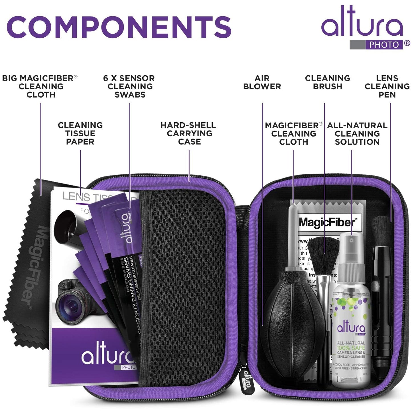 Altura Photo Professional Camera Cleaning Kit for APS-C DSLR & Mirrorless Cameras - Lens and Sensor Cleaner - Includes Case, Spray, Swabs, Blower