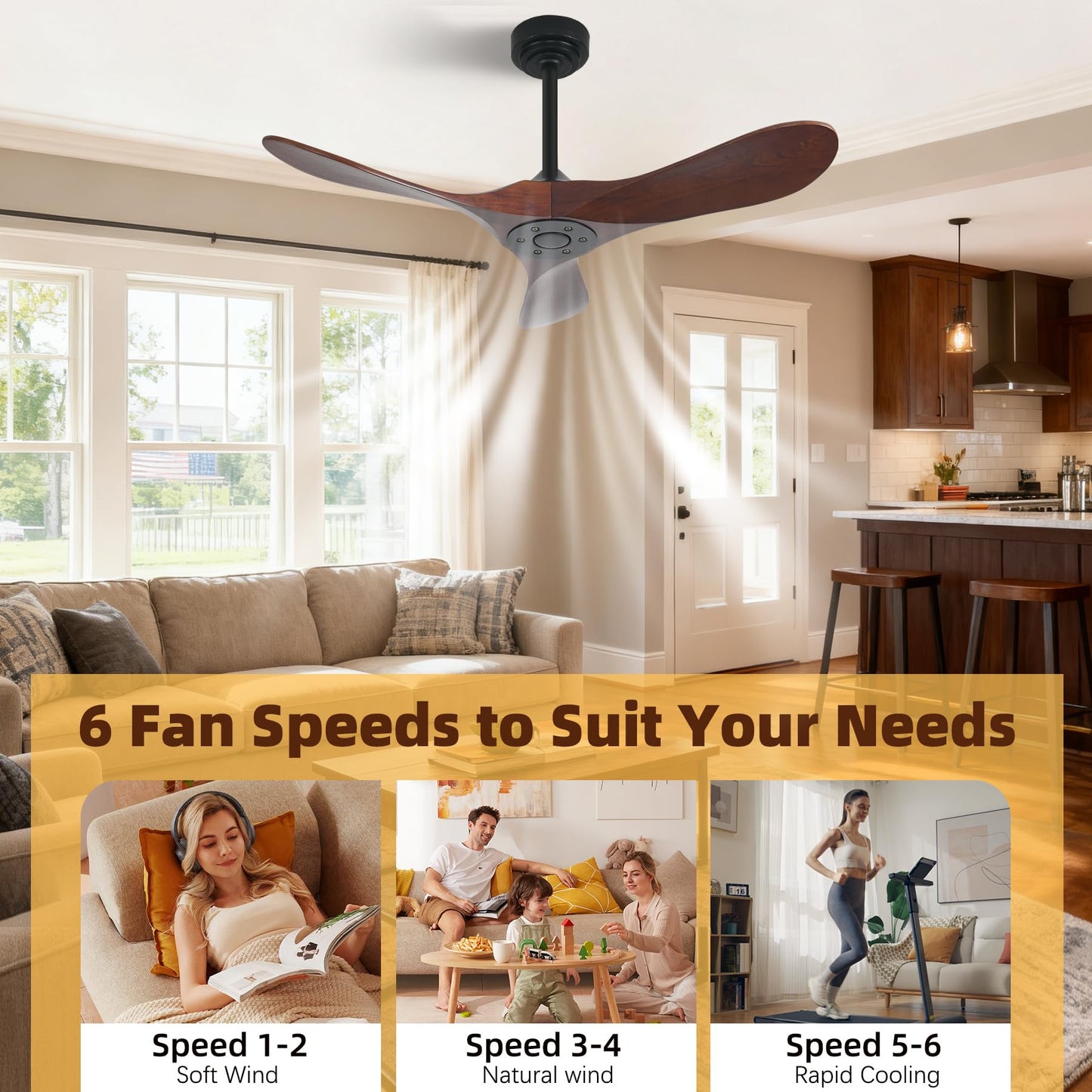 Homlit Outdoor Ceiling Fan Without Light, 42Inch Smart Ceiling Fan with Remote & Voice Control for Compatible with Alexa/Google, 3-Blade Wood Fan