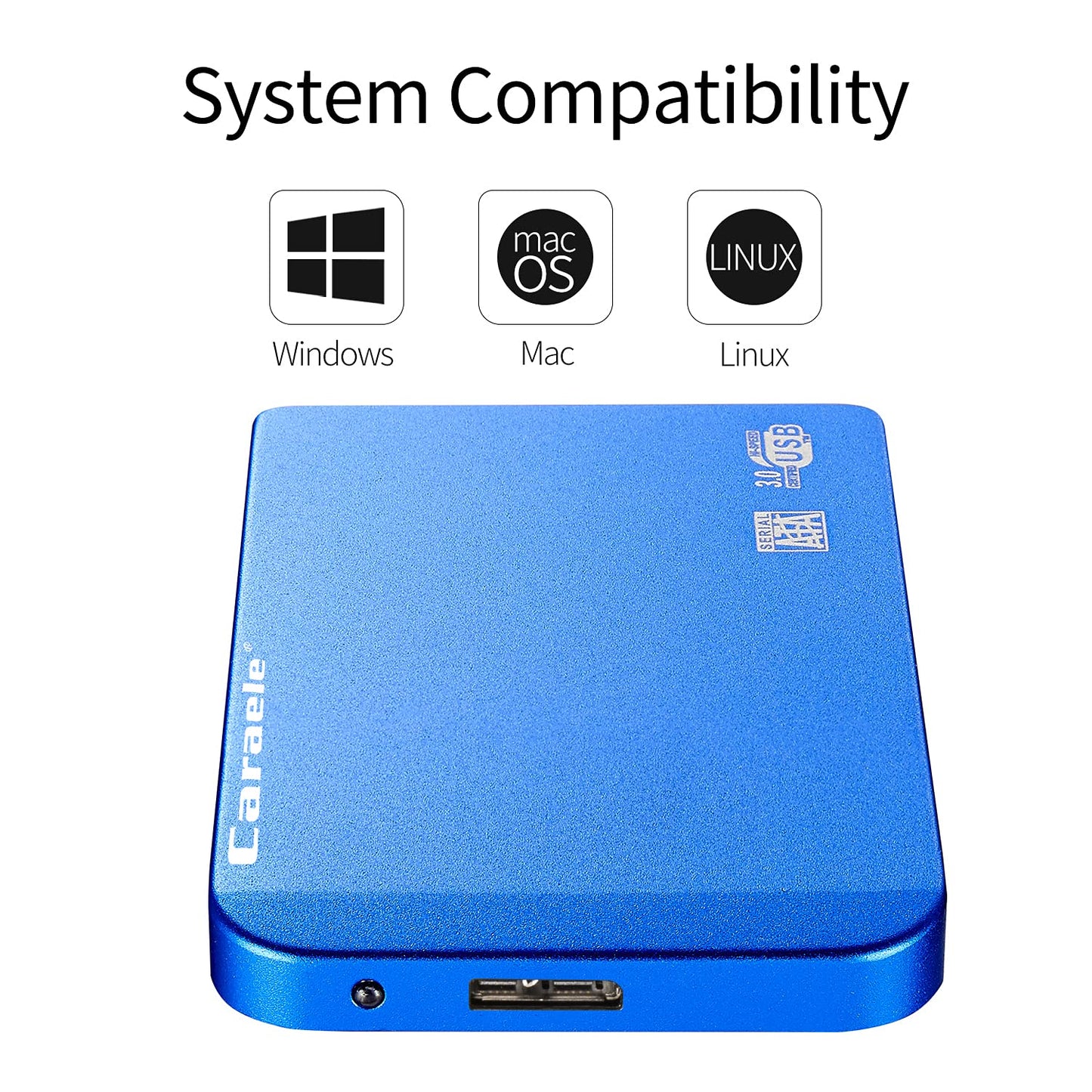 PANGQIE Portable SATA External Hard Drive HDD 500GB 1TB 2TB USB3.0 Ulra-Fast File Transfers for Windows, Mac and Linux (1TB, Blue)