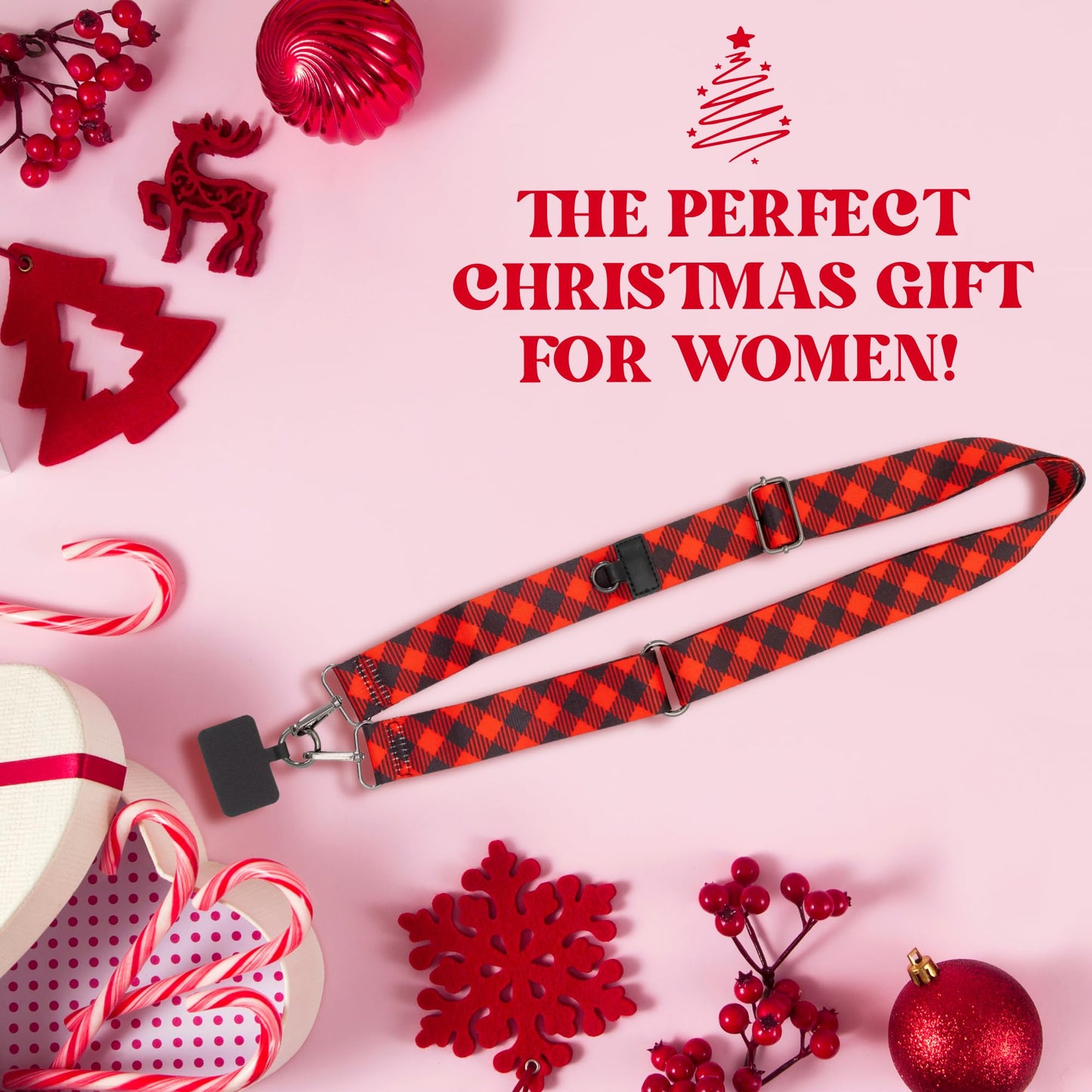 Save the Girls Clip and Go Crossbody Phone Strap in Christmas Plaid - Limited Edition Phone Lanyard for Women