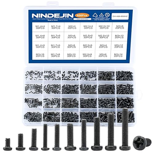 NINDEJIN 650 pcs Laptop Screw Kit, Replacement Computer Notebook Miniature Screws, M1.4 M1.7 M2 M2.5 M3 Note PC Motherboard Round Pan Head Phillips