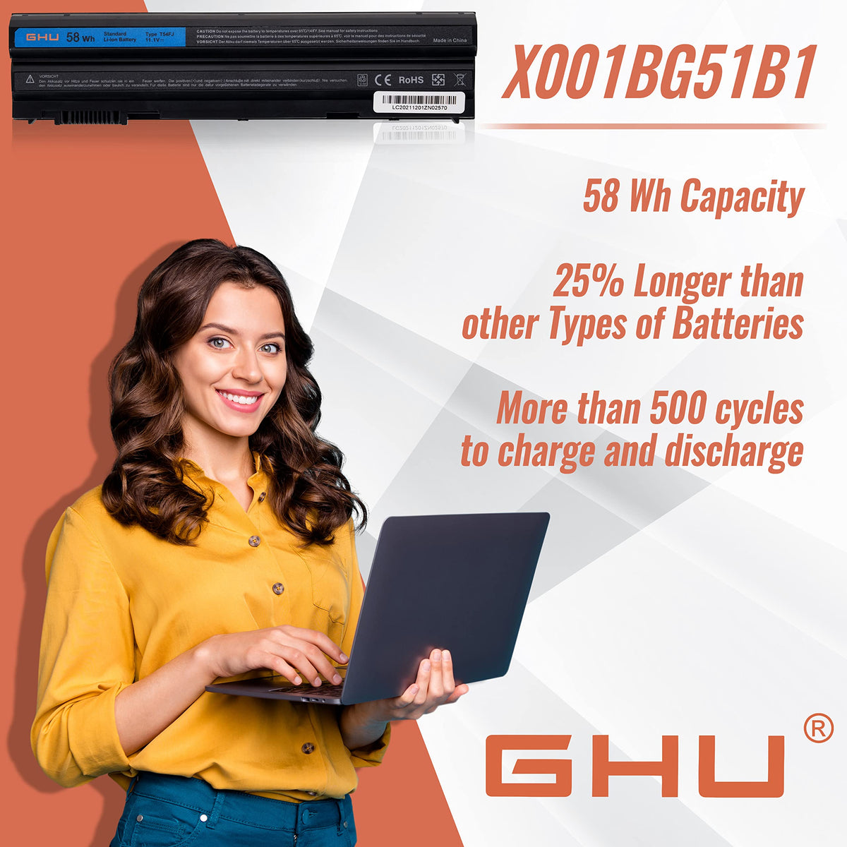 GHU New 58Wh Battery T54FJ M5Y0X 312-1163 HCJWT NHXVW PRRRF Compatible with Dell Latitude E5420 E5430 E5520 E5530 E6420 E6430 E6440 E6520 E6530 E6540