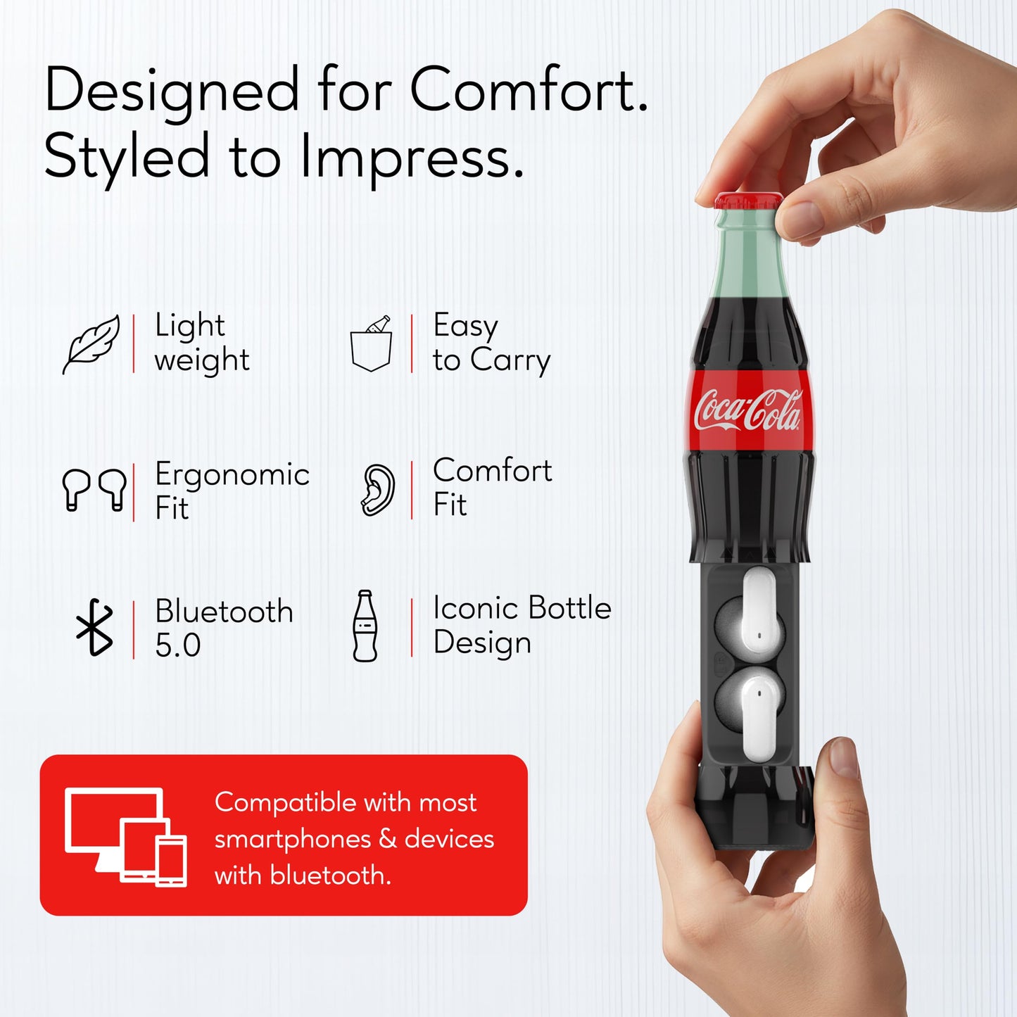 Coca-Cola Bottle Shaped Wireless Earbuds - Bluetooth 5.0 Headphones with Built-in Mic, Voice Assistant Compatibility, 9H Playtime, HD Stereo Sound