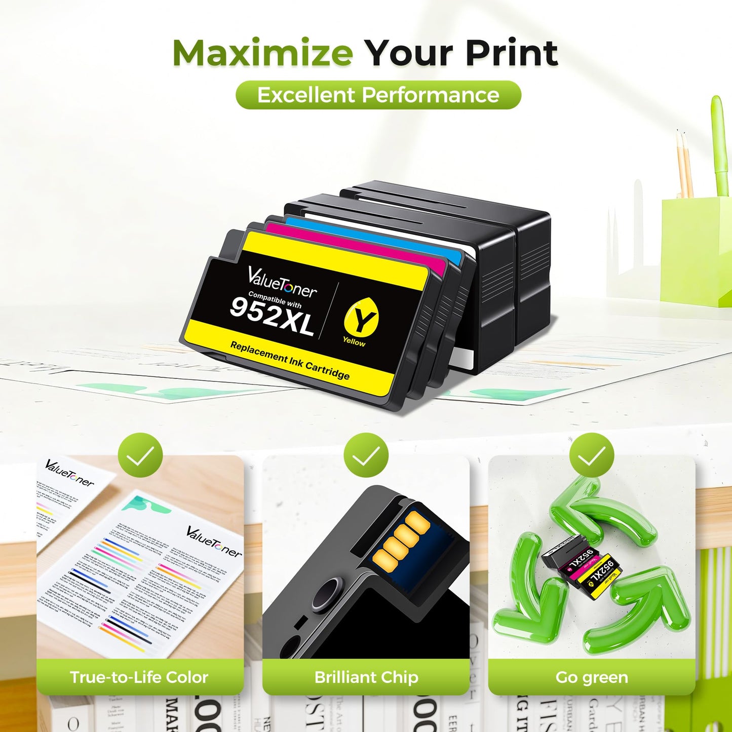Valuetoner for HP 952XL Ink Cartridges Combo Pack HP952 HP952XL (5-Pack) Replacement for HP 952 XL Ink Cartridges for HP Printers OfficeJet Pro 8710