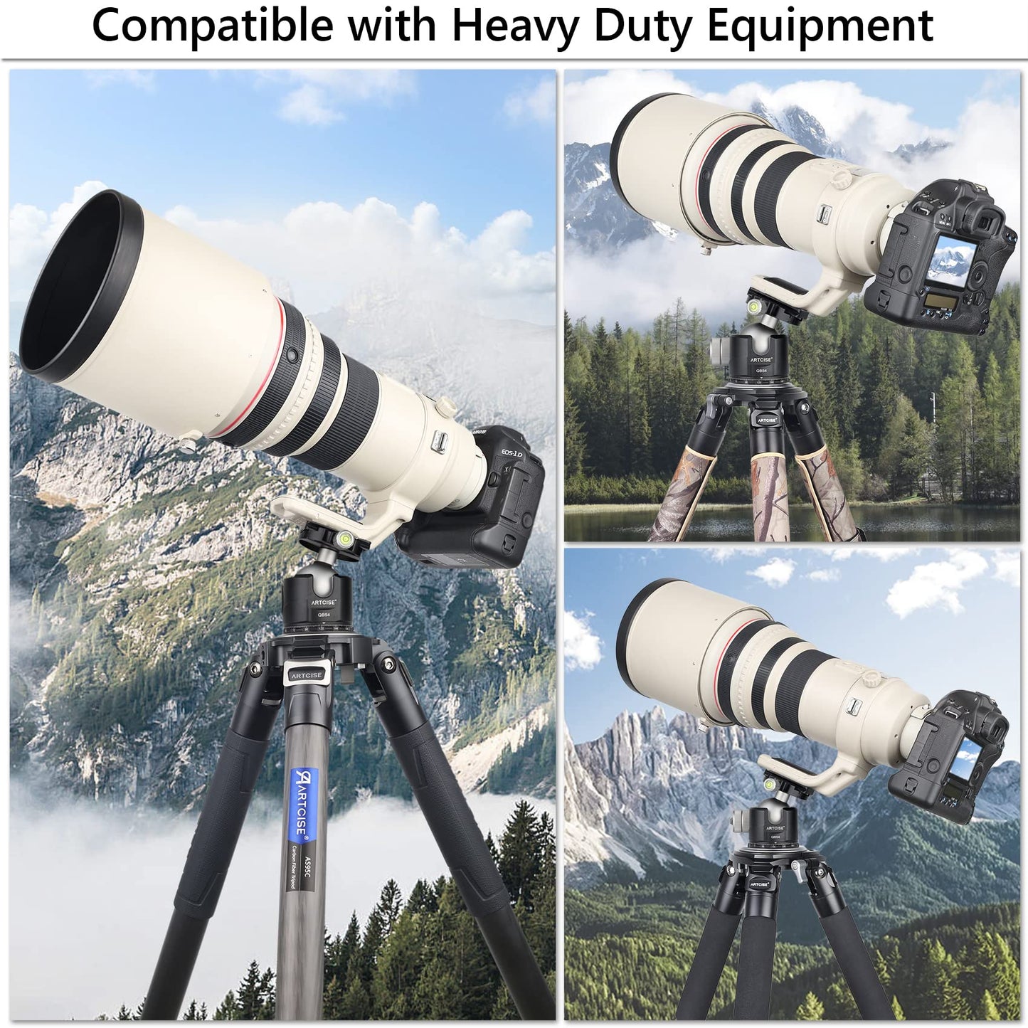 Low Profile Ball Head Unique 54mm Ball 360 Panoramic Tripod Head CNC Aluminium Alloy Metal Ball-Head Arca Swiss Quick Release Plate Max Loading