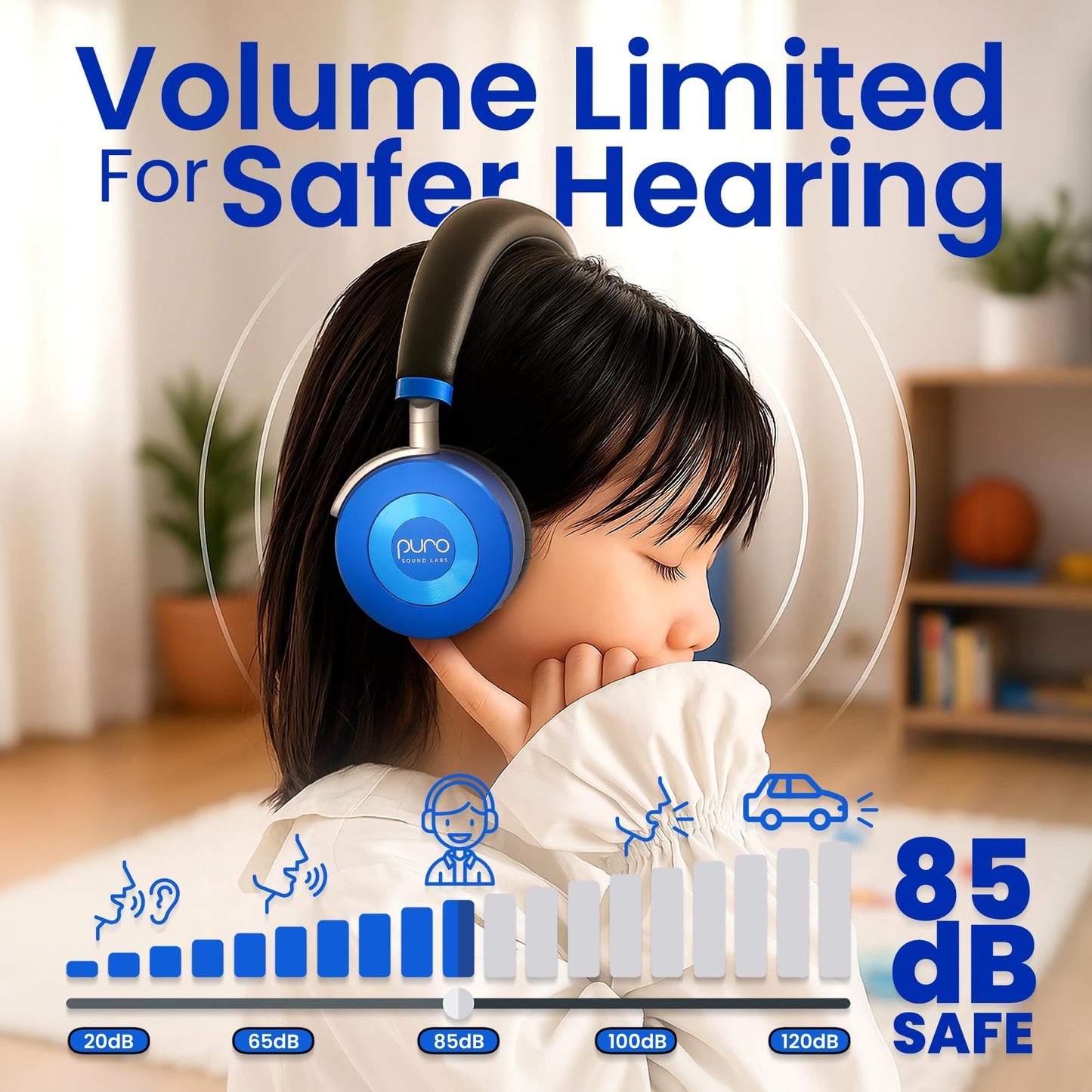 Puro Sound Labs JuniorJam Plus Volume-Limiting Wireless Bluetooth Headphones for Kids, Secure Audio with Adjustable On-Ear Design, 22-Hour Battery