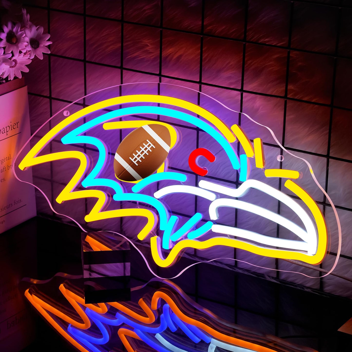 Football Neon Sign for Wall Decor - Team Merch Neon Acrylic USB Powered LED Wall Art Decor, Light Up Sign Dimmable, for Man Cave Game Room Bedroom Bar