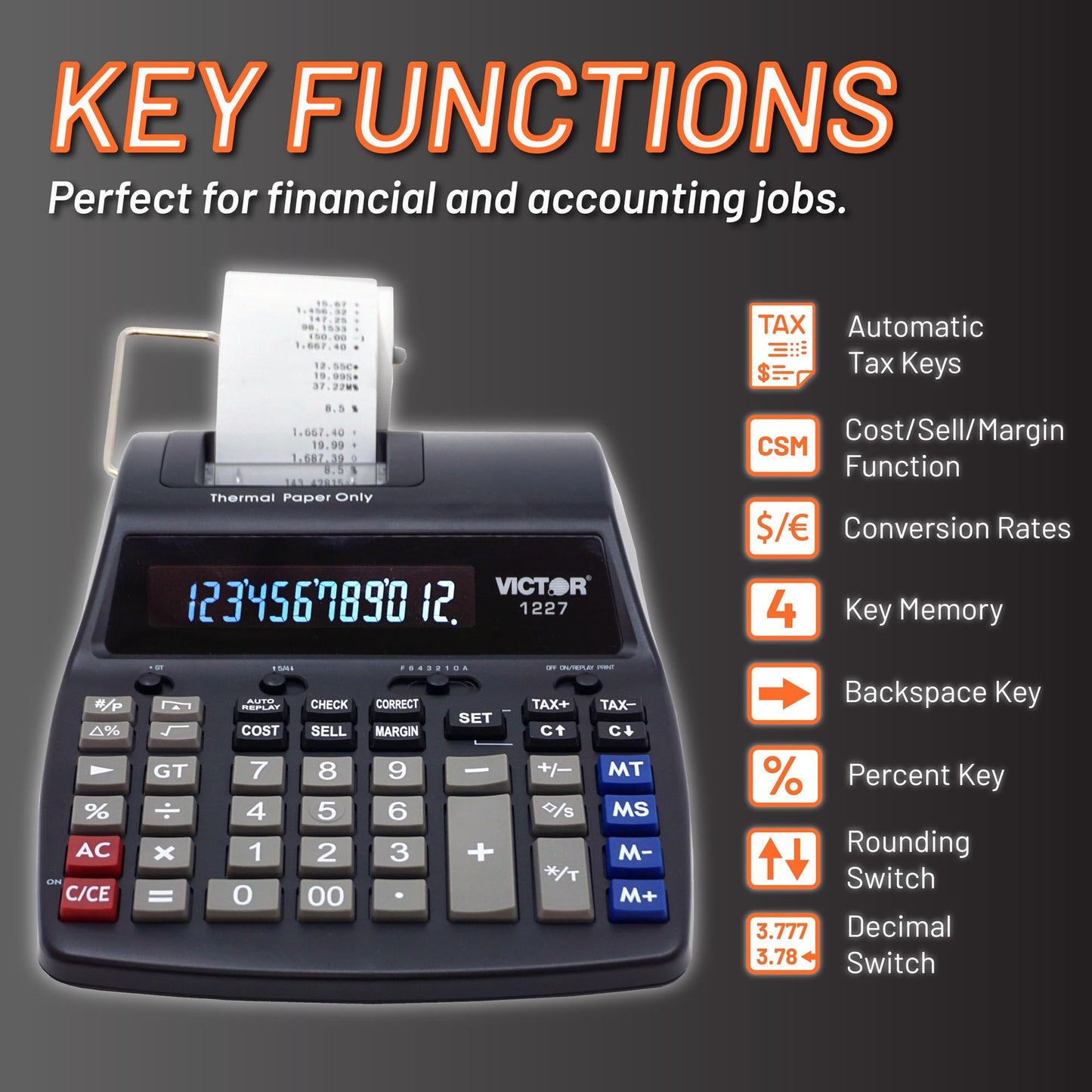 Victor Thermal Printing Calculator with Check & Correct - Fast, Ink-Free Printing, Large Screen, Smudge-Free Results for Office & Accounting