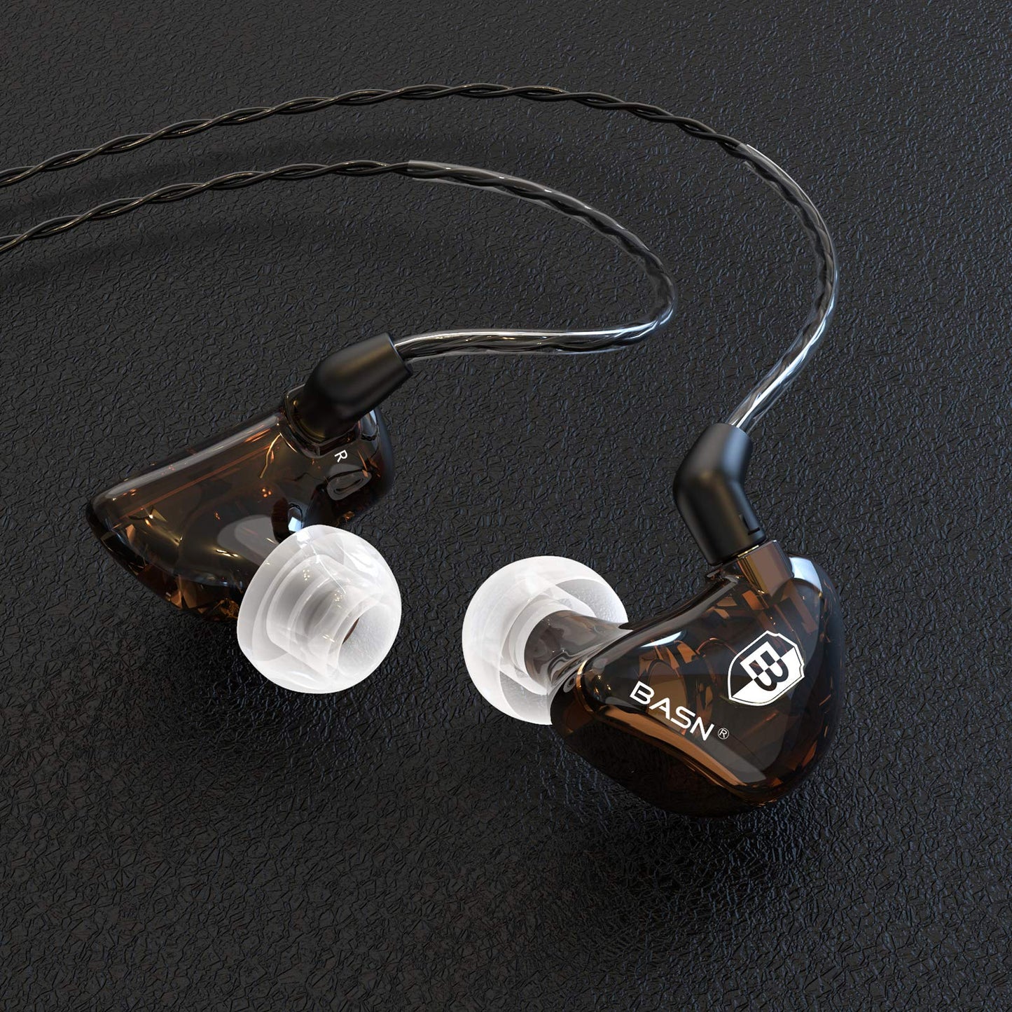 BASN in-Ear Monitor Headphones Dual Dynamic Drivers IEM Earphones Detachable MMCX Cable Musicians Earbuds Headphones (BC100 Brown, with no Mic)