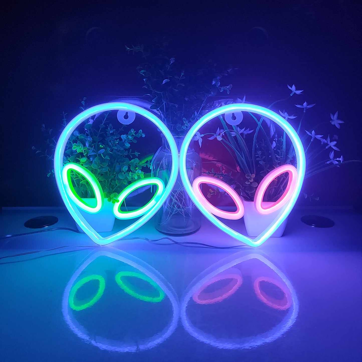 JYWJ Alien Neon Light,USB or 3-AA Battery Powered Neon Signs,LED Desktop Wall Decoration,Various Parties,Decoration Of Business Premises(Blue+Pink)
