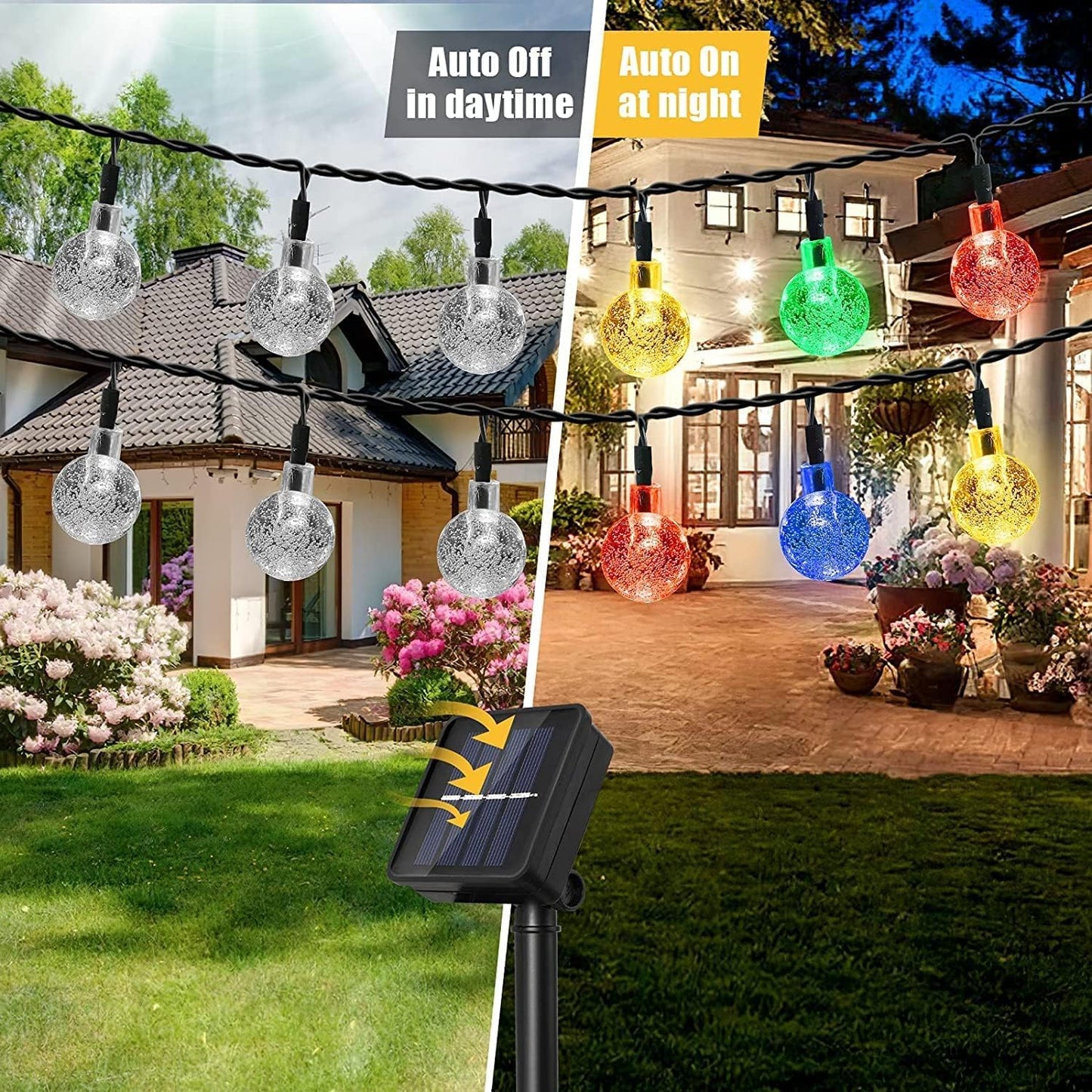 LSLCQW Solar String Lights Outdoor Waterproof, 1 Pack 50 LED 2.3CM 23 FT Each, Solar Powered Patio Lights with 8 Lighting Modes for Garden Yard Porch