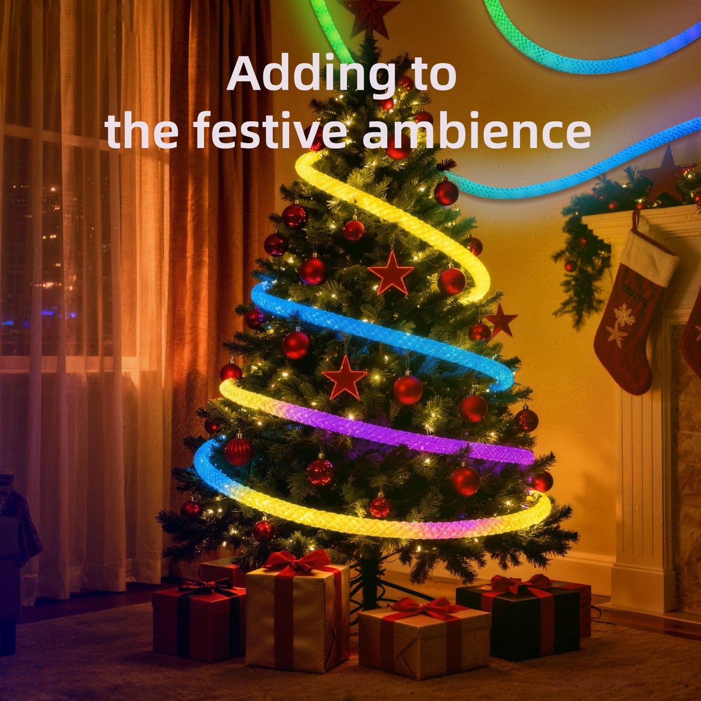 6.56ft LED Neon Rope Lights, Waterproof Music Sync Strip Lights with Remote & APP Control, USB-Powered Flexible Lighting for Christmas Halloween