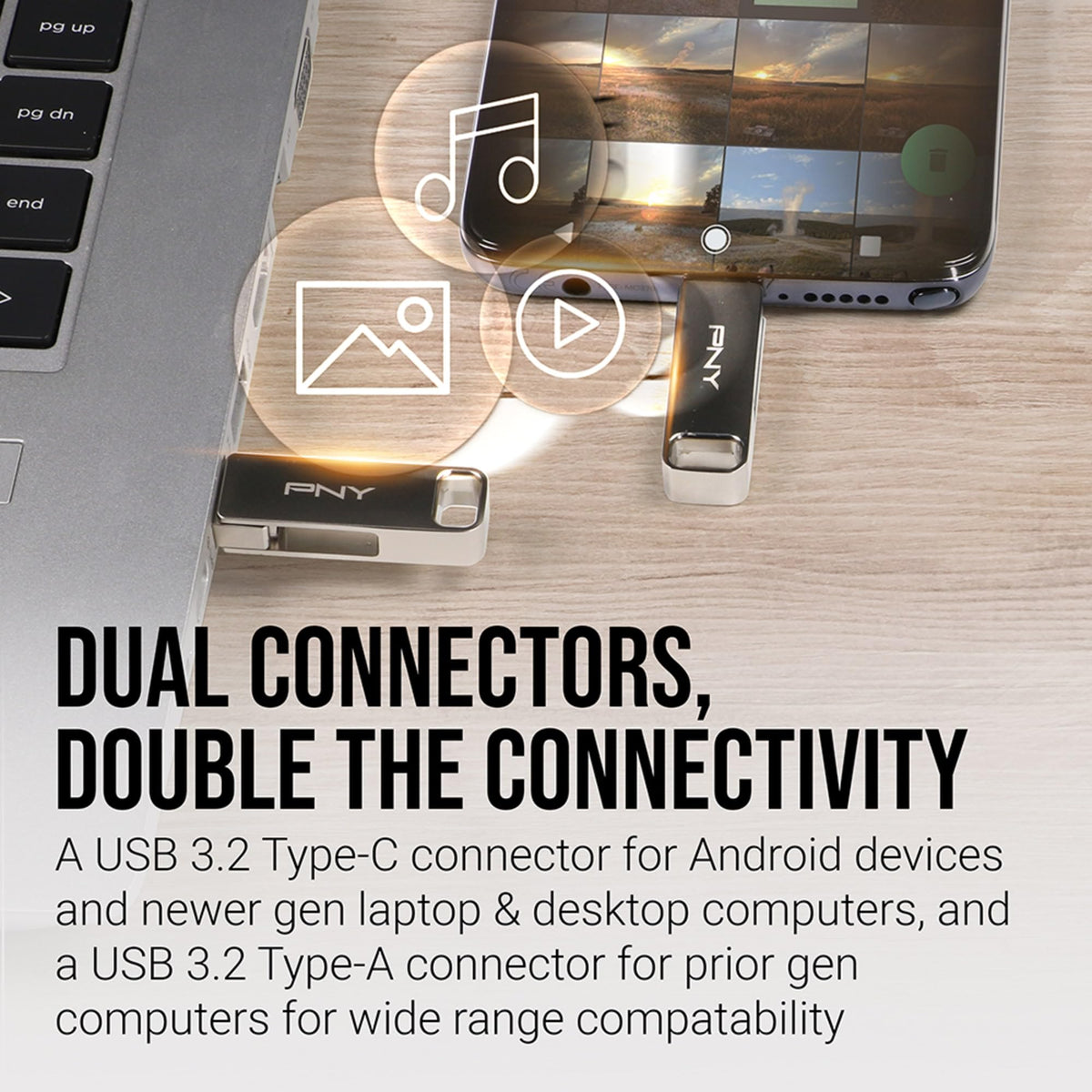 PNY 64GB Duo Link USB 3.2 Type-C Dual Flash Drive