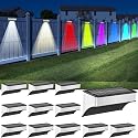 Solar Fence Lights Outdoor 12 Pack, LED Step Lights with 9 Lighting Options, Stainless Steel & IP65 Waterproof, Dusk to Dawn, Solar-Powered Wall Lamps