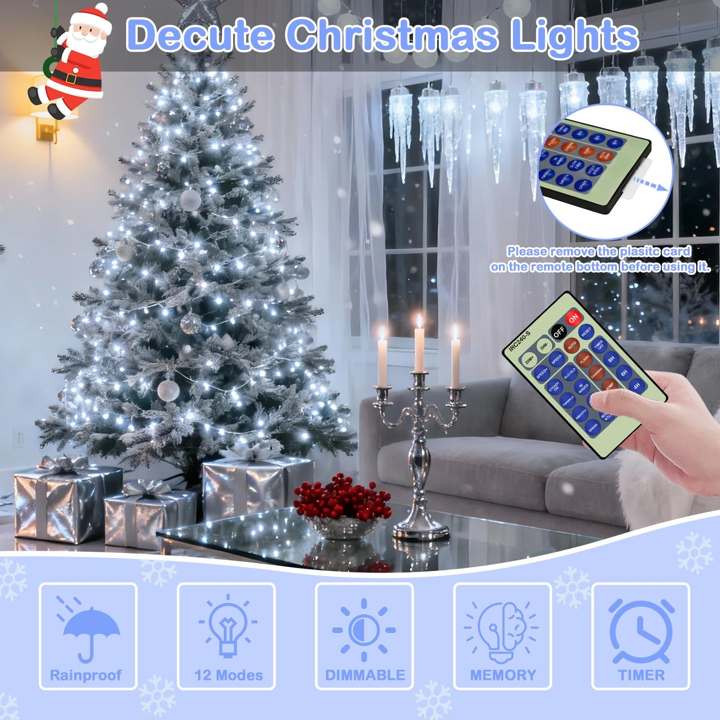 Decute 300Led 99FT Silver Wire Christmas Fairy String Lights Dimmable with Remote Control Starry Lights with UL Cerficated Decorative for Party