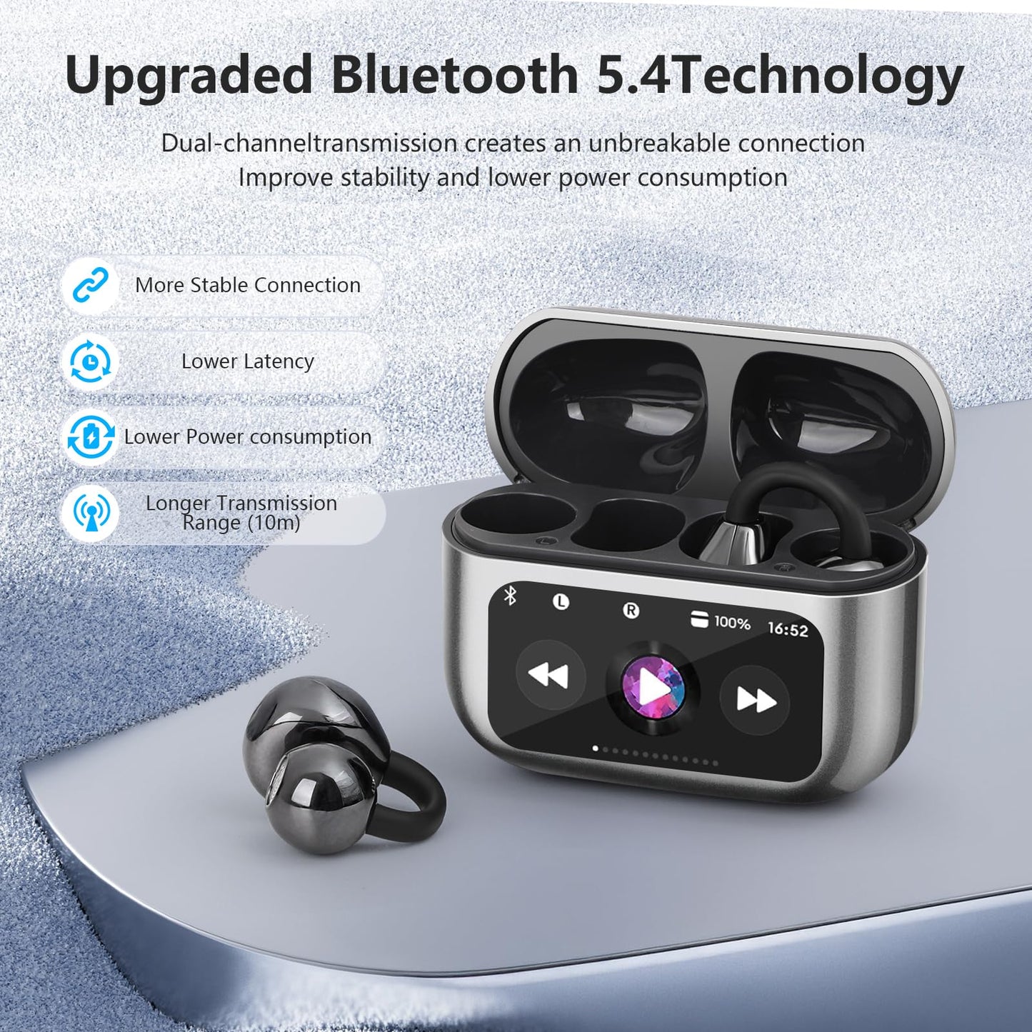 Open Ear Bone conduction Headphones Bluetooth 5.4 Wireless Clip On Earbuds with Digital Display Charging Case 40 Hours Playtime Sport Earphones