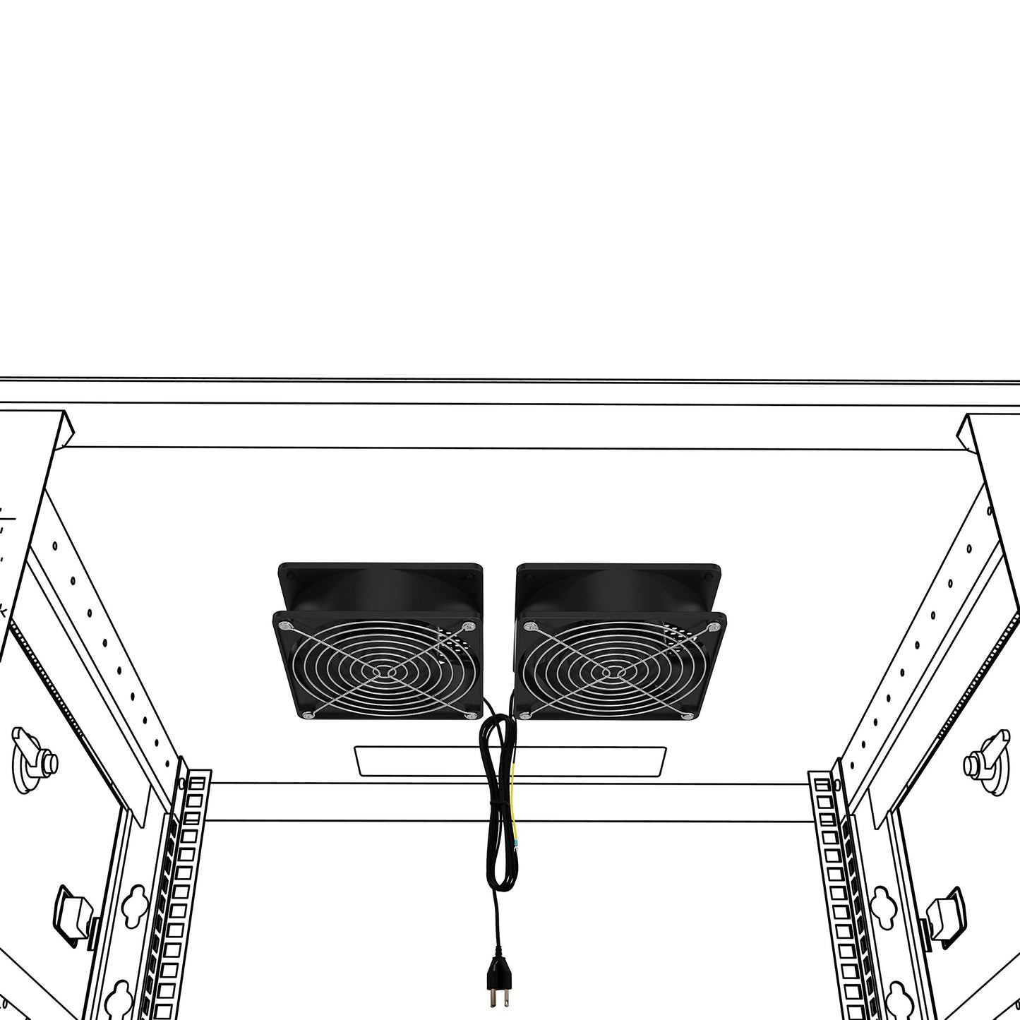 Network Cabinet Fan (Dual 2pc Kit) Server Rack Cooling (Rackmount Muffin Extra Strong Fans Pair 120mm 4in) Steel Frame Ventilation with 110V AC/Ground