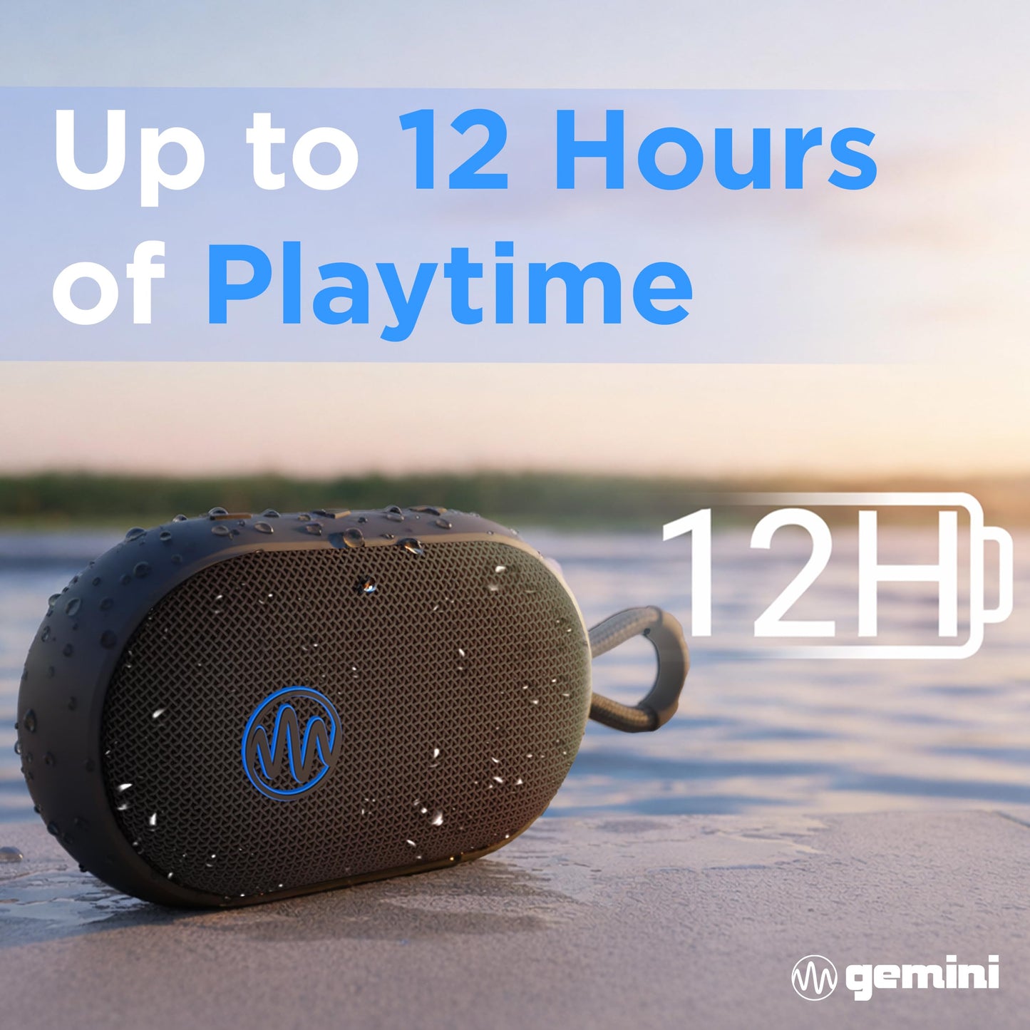 Gemini Mini Bluetooth Speaker - Small Portable Waterproof with Carabiner, Compact Travel Design, IPX7 Shower Proof, 12Hr Battery, TWS Pairing