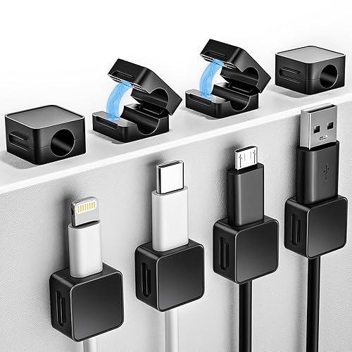 8 Pack Magnetic Cord Organizer Holder, Adjustable Cable Clips, Strong Adhesive Desk Cable Management Clips for Nightstand, Office, Car, Easy Open