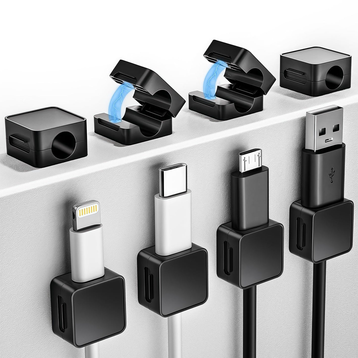 8 Pack Magnetic Cord Organizer Holder, Adjustable Cable Clips, Strong Adhesive Desk Cable Management Clips for Nightstand, Office, Car, Easy Open