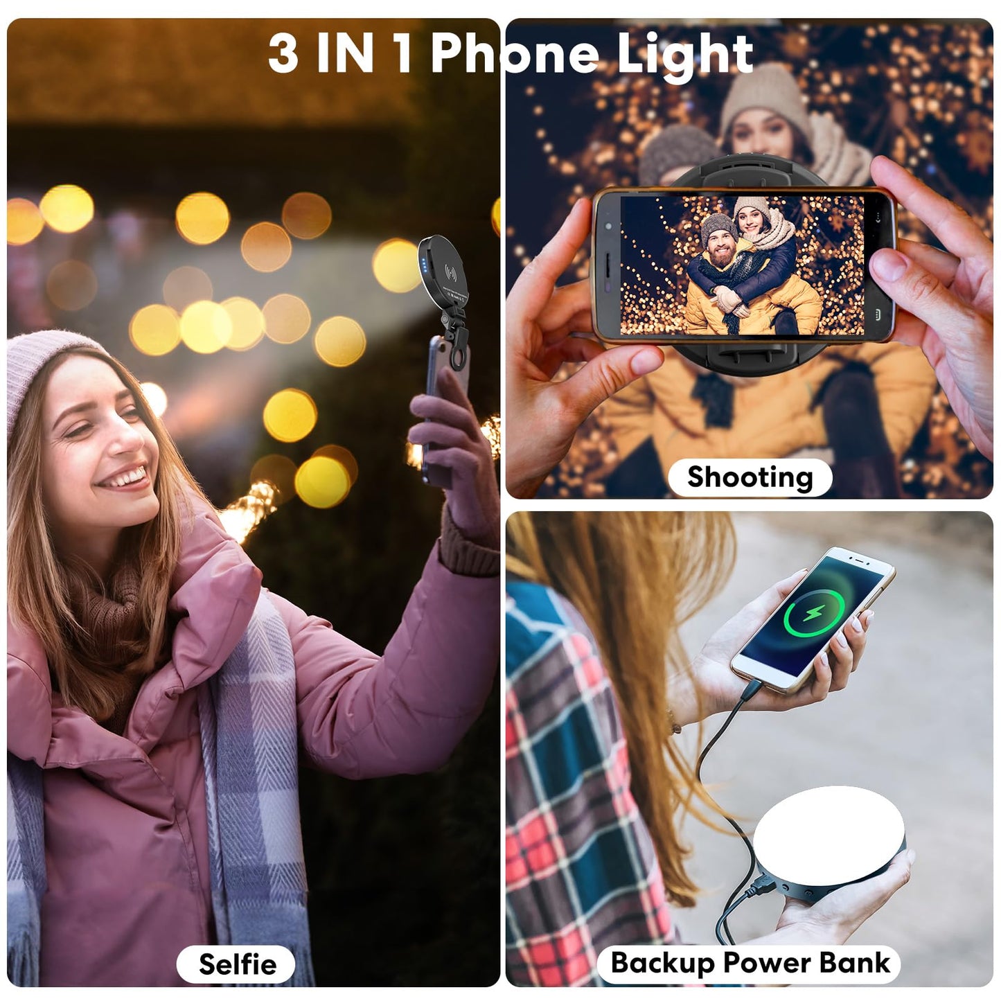 Selfie Light Clip with 68 LED, 3 Modes & 10-Level Brightness for Phone, iPad, Laptop - Rechargeable, Front & Back Clips for TikTok, Makeup, Vlog
